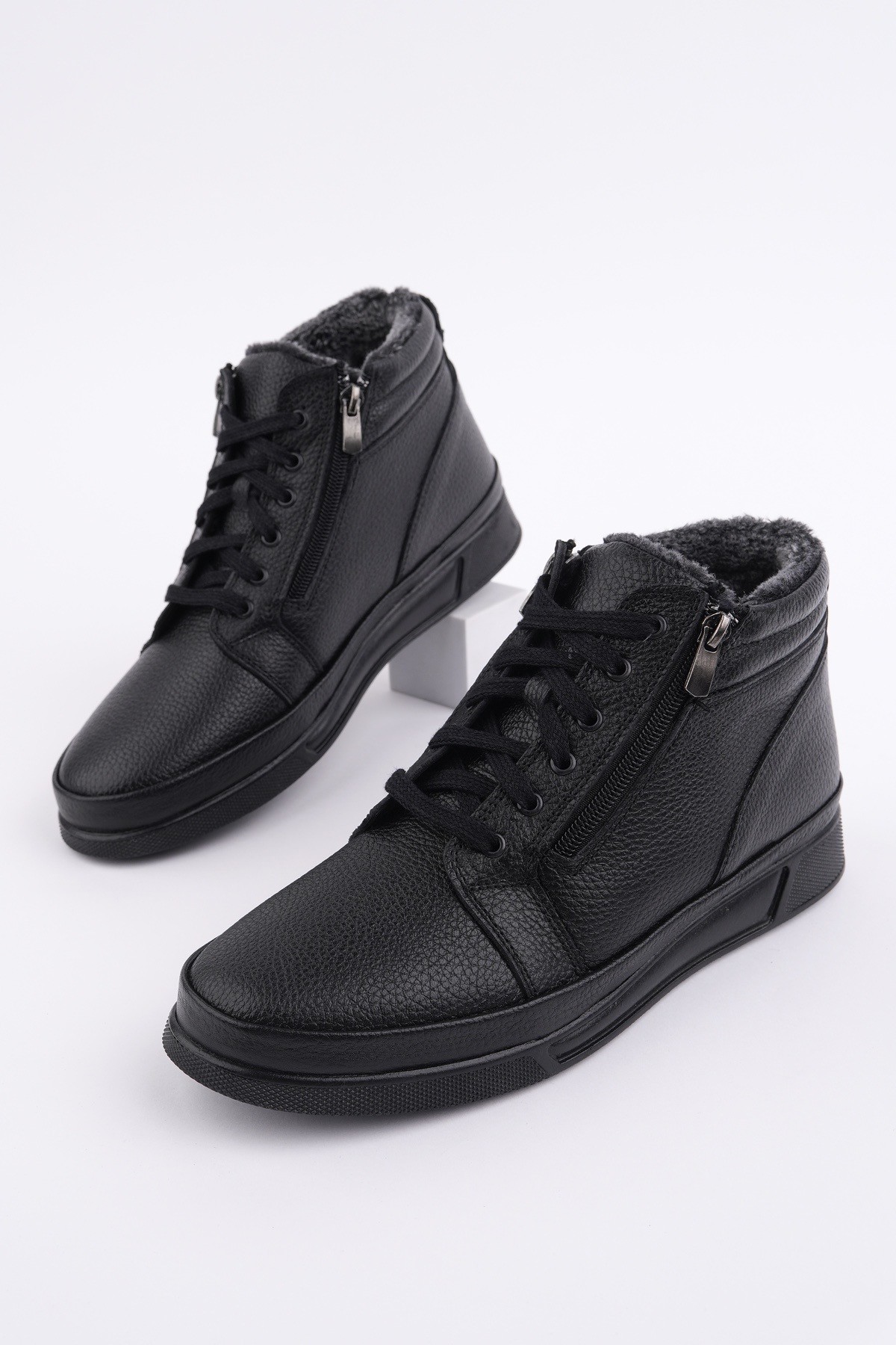 TİTAN Hakiki Deri İçi Kürklü Fermuarlı ve Bağcıklı Erkek Kışlık Bot - Görsel 5