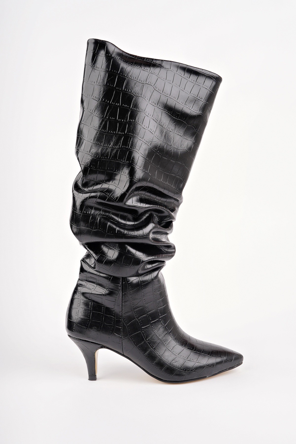 RUMBA Sivri Burun Kırışık Kroko Desenli İnce Topuklu Kadın Çizme - Görsel 5