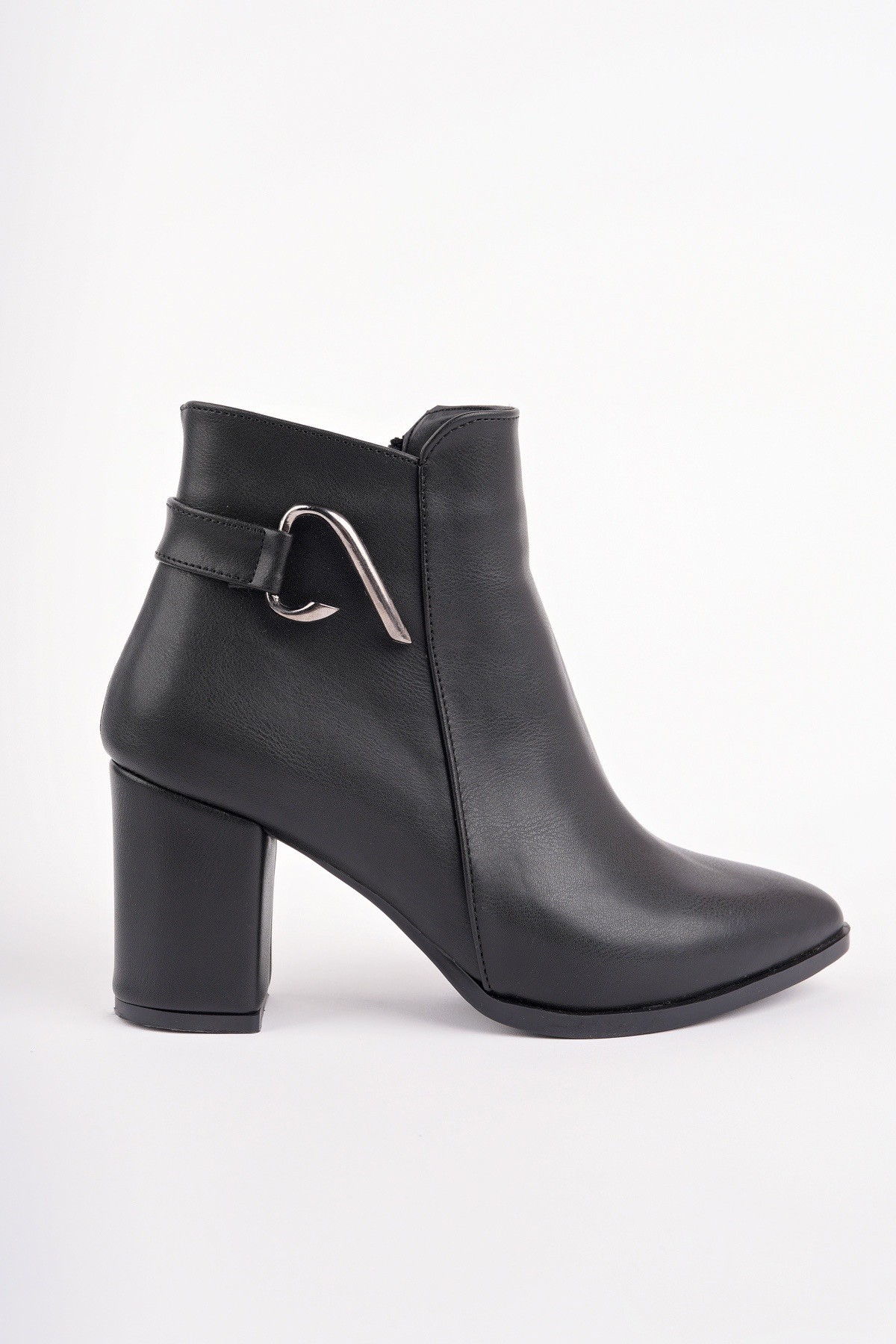 FORTİS Sivri Burun Toka Detaylı Fermuarlı Kalın Topuklu Kadın Bot - Görsel 4