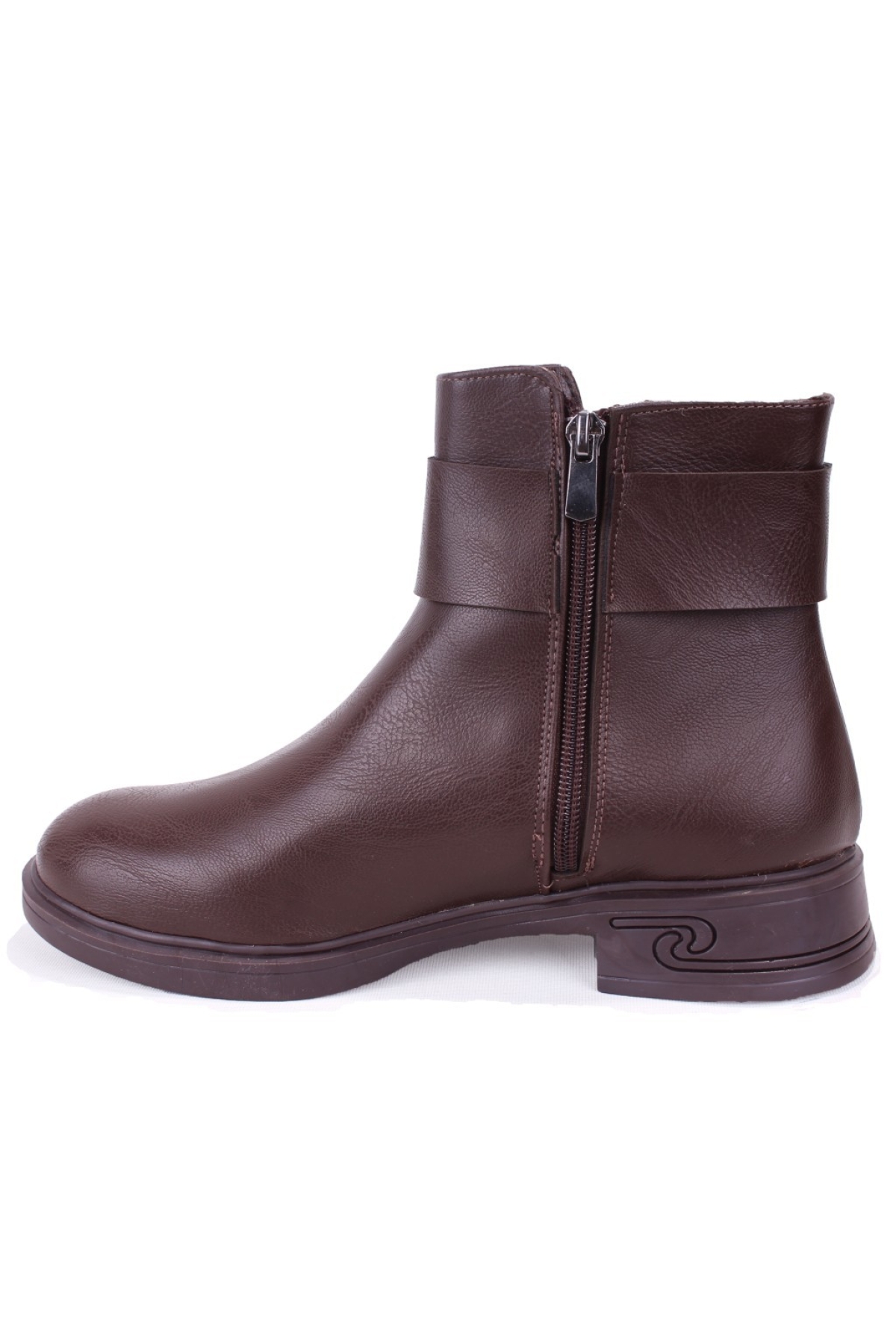 DZA07-1004V042 Kahve Günlük Fermuarlı Düz Topuk Kadın Bot - Görsel 4