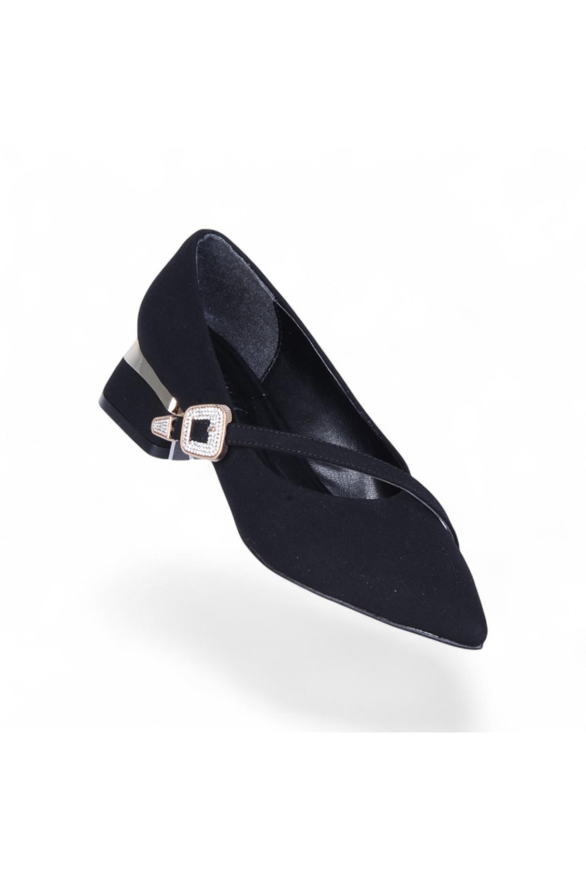 S10 Siyah Saten 3Cm Kadın Topuklu Ayakkabı - Görsel 2