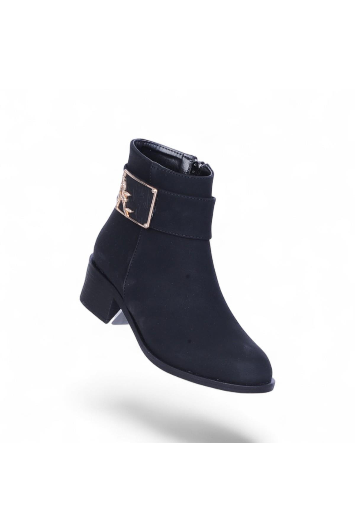S14 Nubuk Siyah 5Cm Kadın Topuklu Bot - Görsel 2