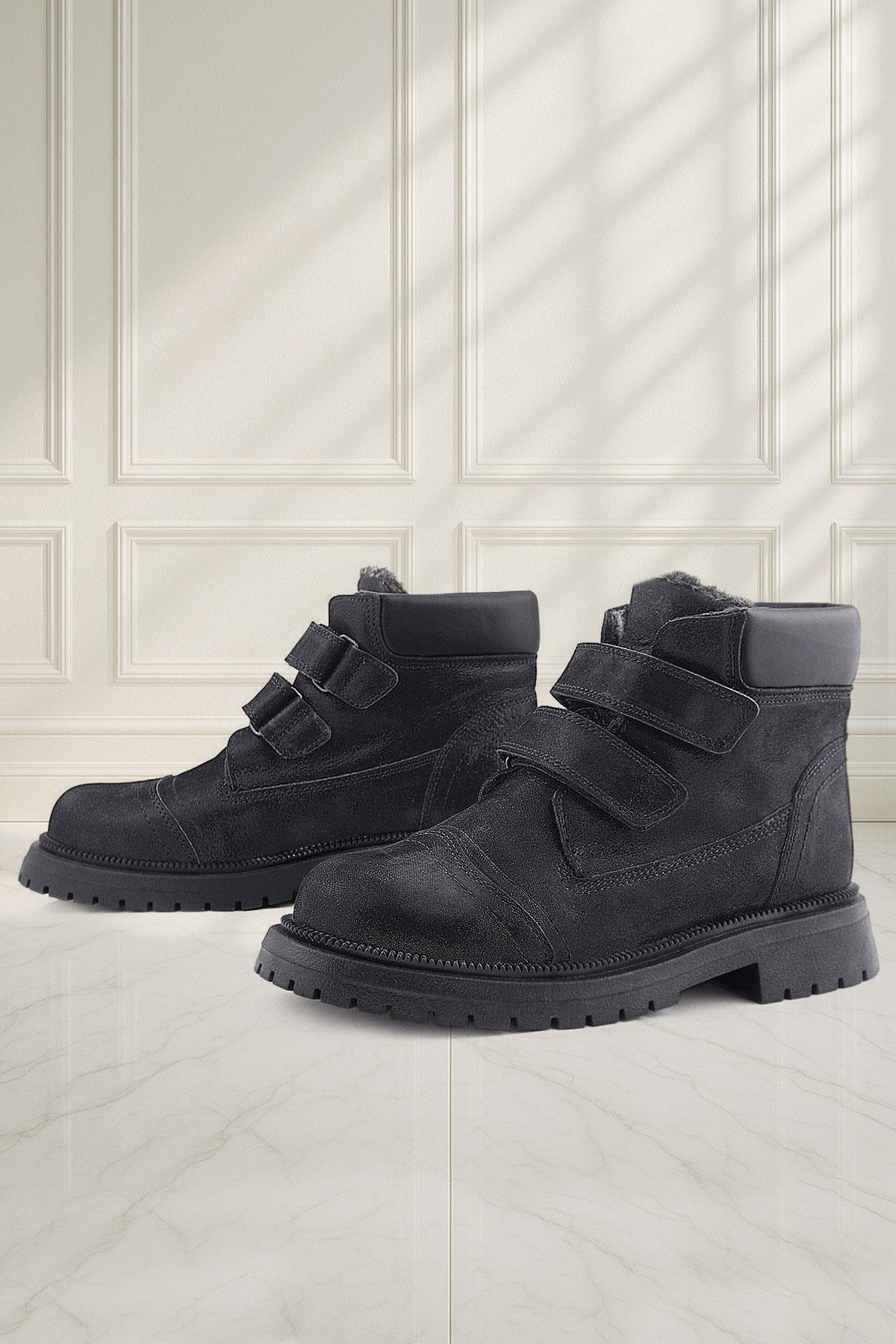 Siyah Simli Cırt Cırtlı Hakiki Deri Kız Çocuk Bot - Görsel 3