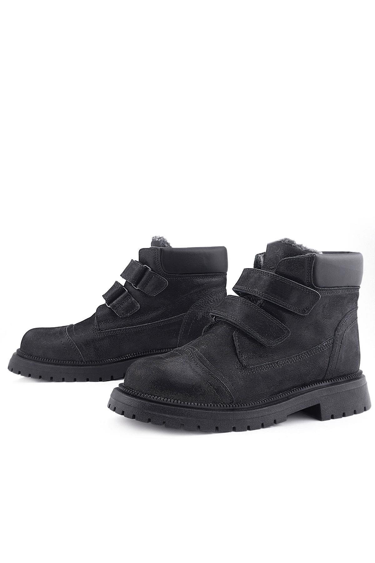 Siyah Simli Cırt Cırtlı Hakiki Deri Kız Çocuk Bot - Görsel 7