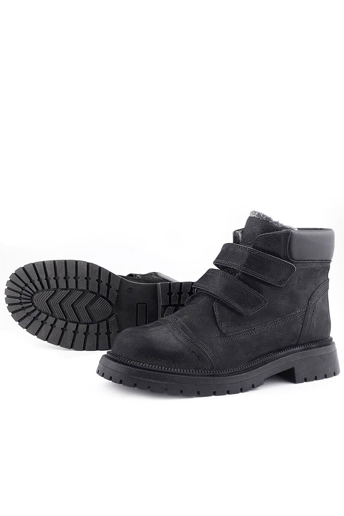 Siyah Simli Cırt Cırtlı Hakiki Deri Kız Çocuk Bot - Görsel 8