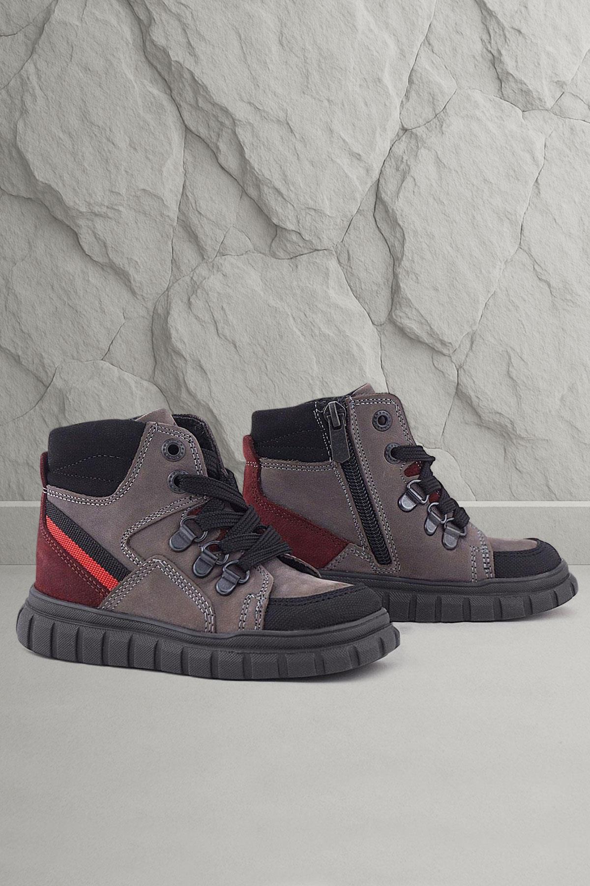 Hakiki Deri Gri Siyah Fermuarlı Erkek Bebek Bot - Görsel 2