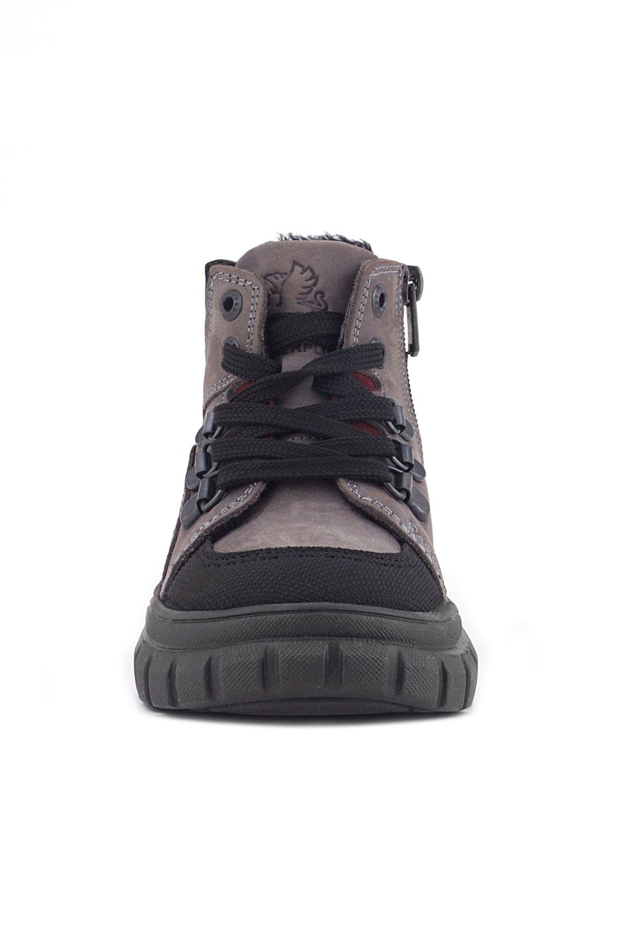 Hakiki Deri Gri Siyah Fermuarlı Erkek Bebek Bot - Görsel 5