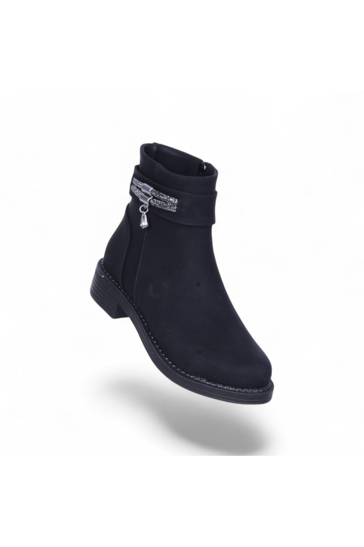 A4 Siyah Nubuk Kadın Düz Bot - Görsel 2