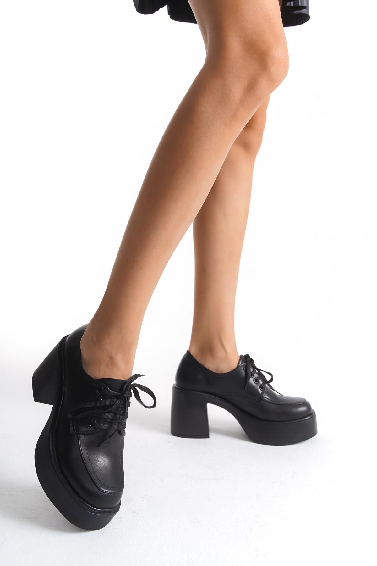 Tonda Siyah Mat Kalın Platform Topuklu Günlük Ayakkabı - Görsel 2