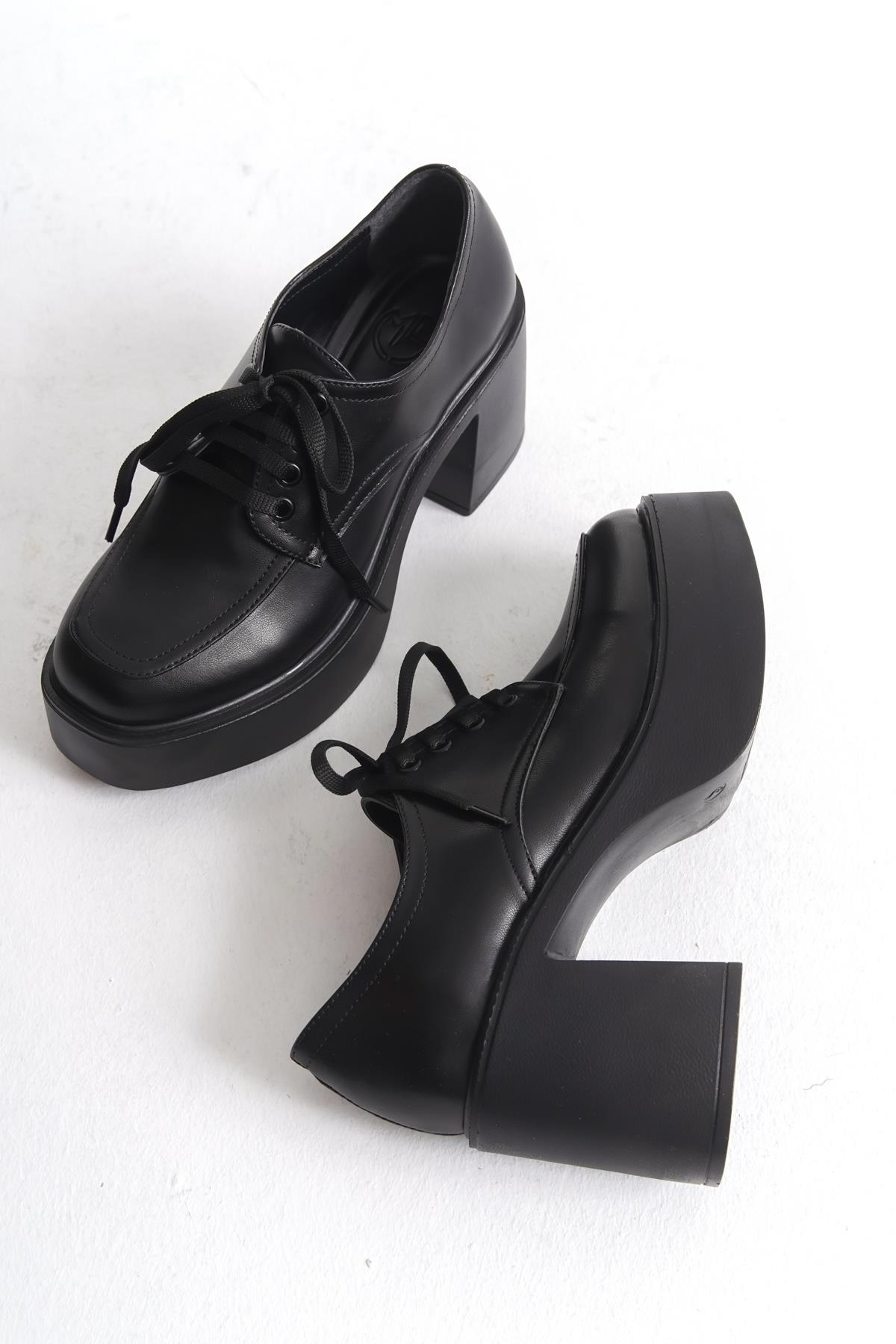 Tonda Siyah Mat Kalın Platform Topuklu Günlük Ayakkabı - Görsel 3
