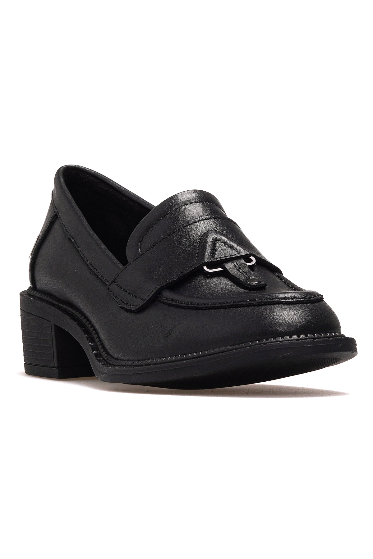 Kadın Hakiki Deri Topuklu Loafer Günlük Ayakkabı 25k D25ka-7210 Z Siyah - Görsel 5