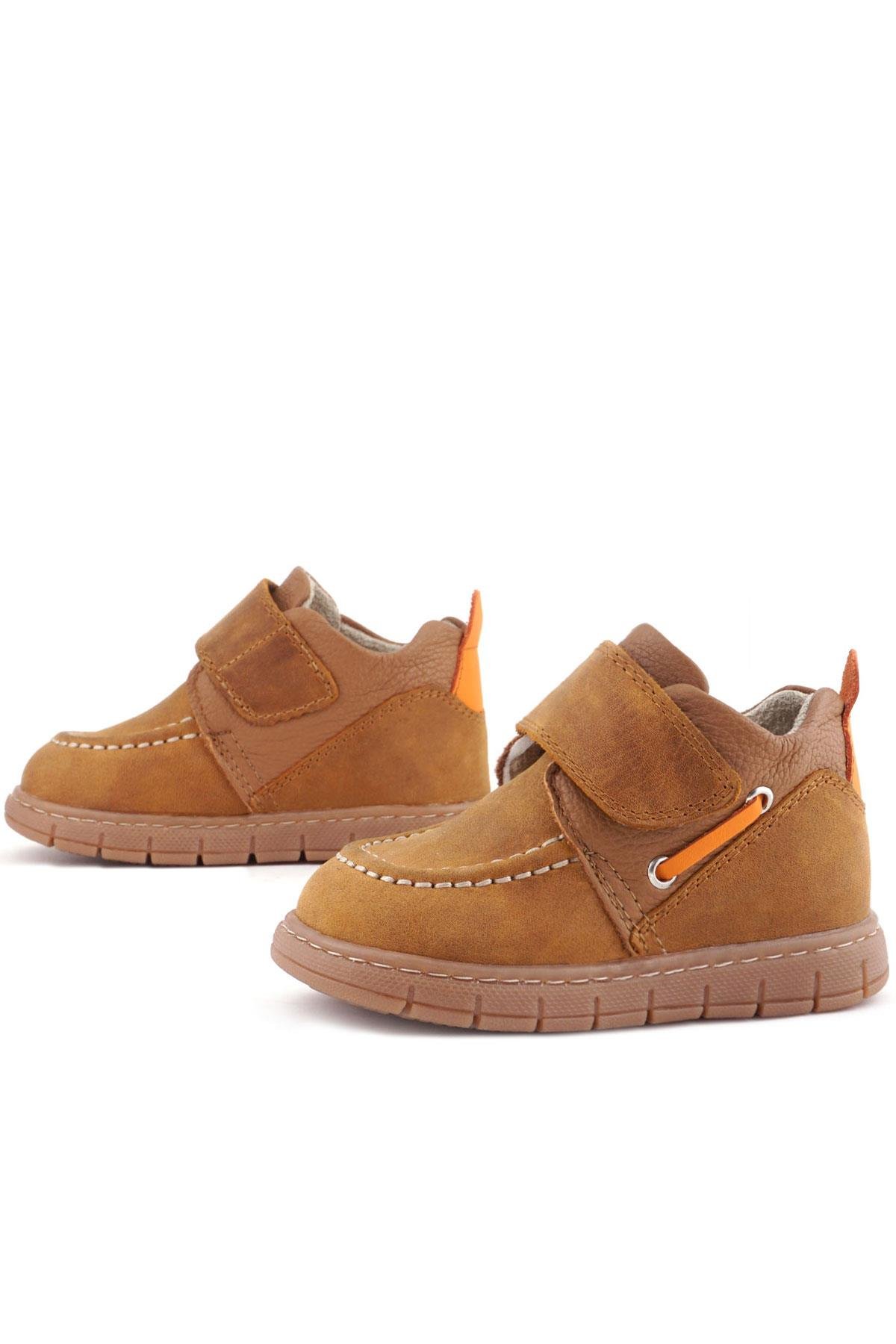 Hakiki Deri Taba Turuncu Cırt Cırtlı Bebek Bot - Görsel 6