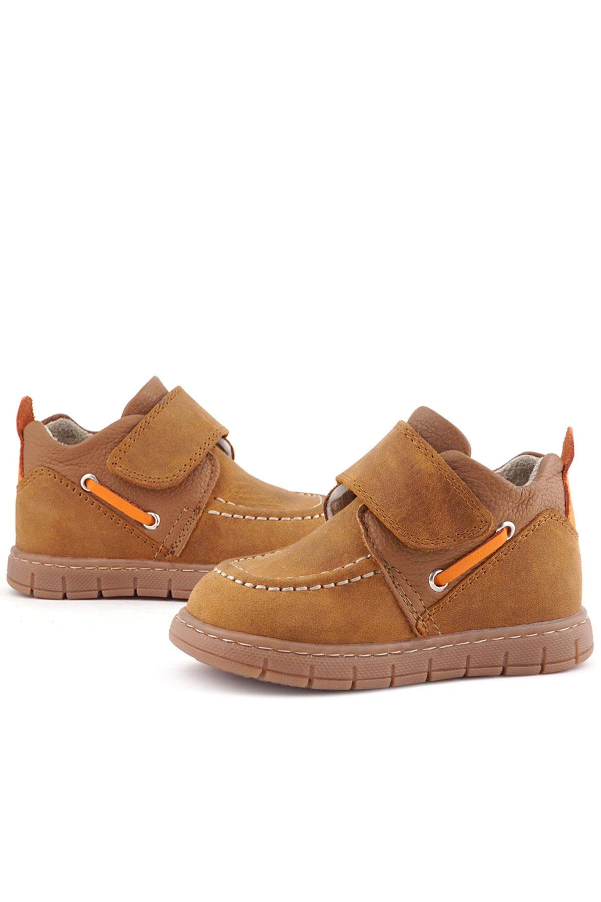 Hakiki Deri Taba Turuncu Cırt Cırtlı Bebek Bot - Görsel 8