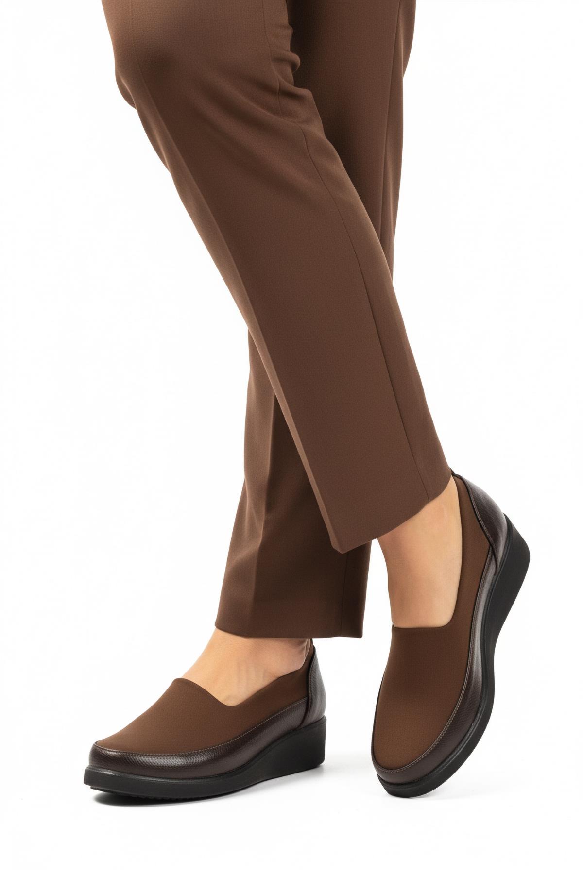 651586 Z Kahve Floter Tekstil Kadın Esnek Günlük Ayakkabı - Görsel 4