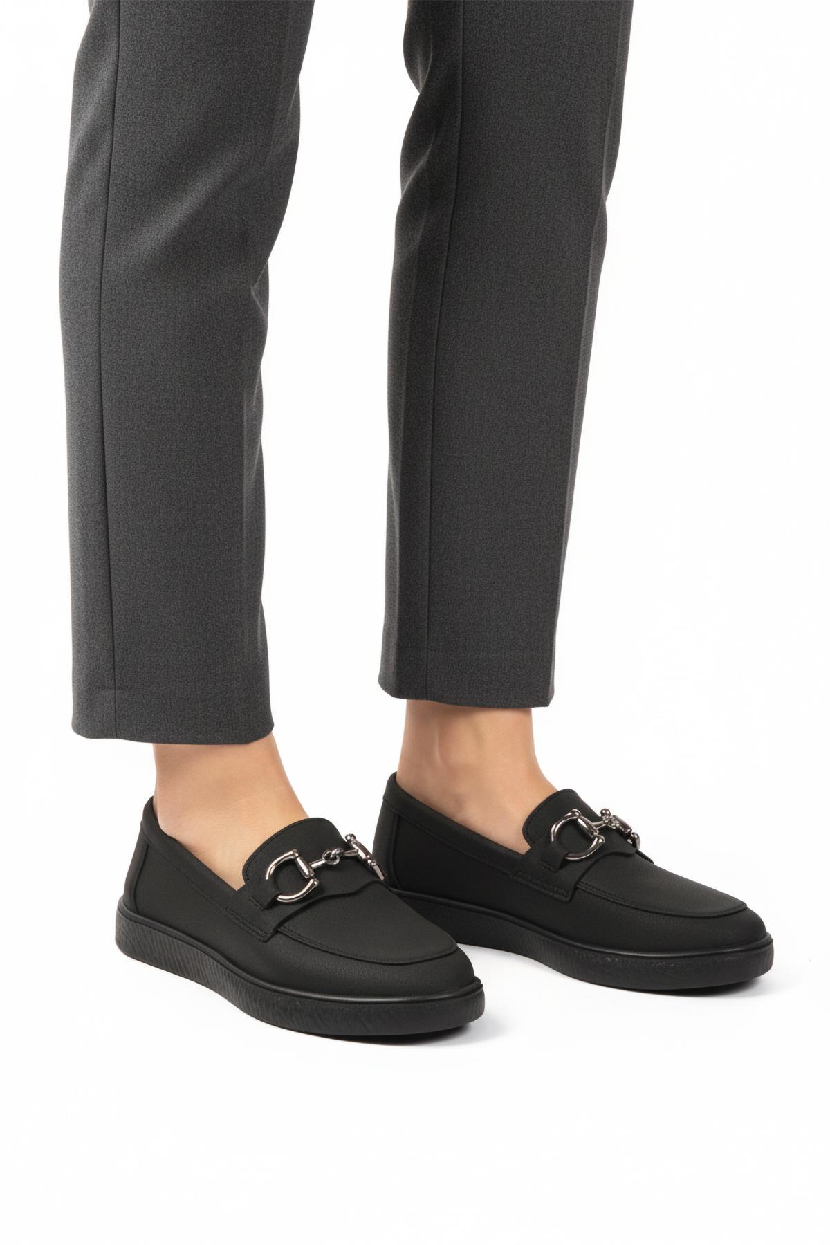 B-02 Z Siyah Tokalı Hafif Esnek Kadın Babet - Görsel 4