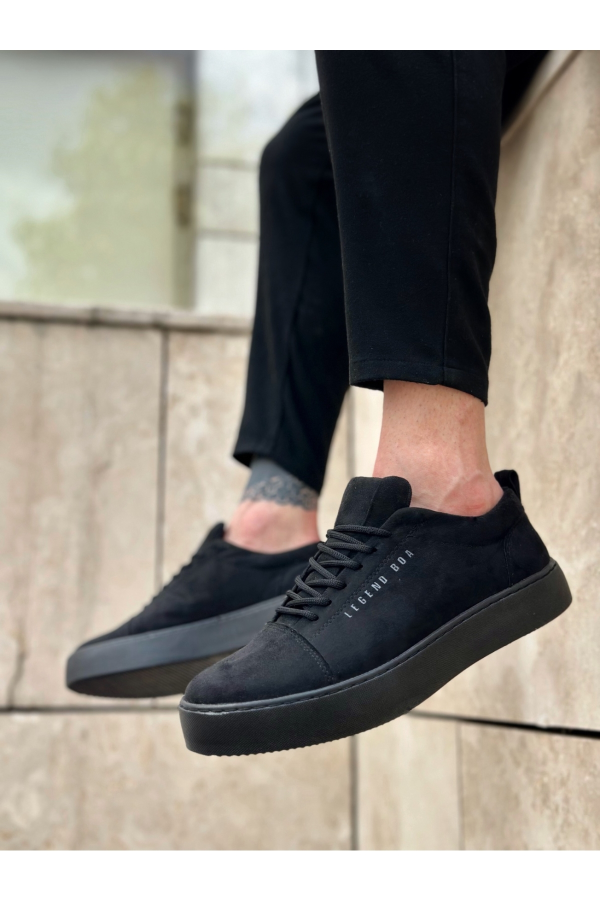 Bağcıklı Erkek Spor Ayakkabı SİYAH SÜET (SİYAH TABAN) - Görsel 4
