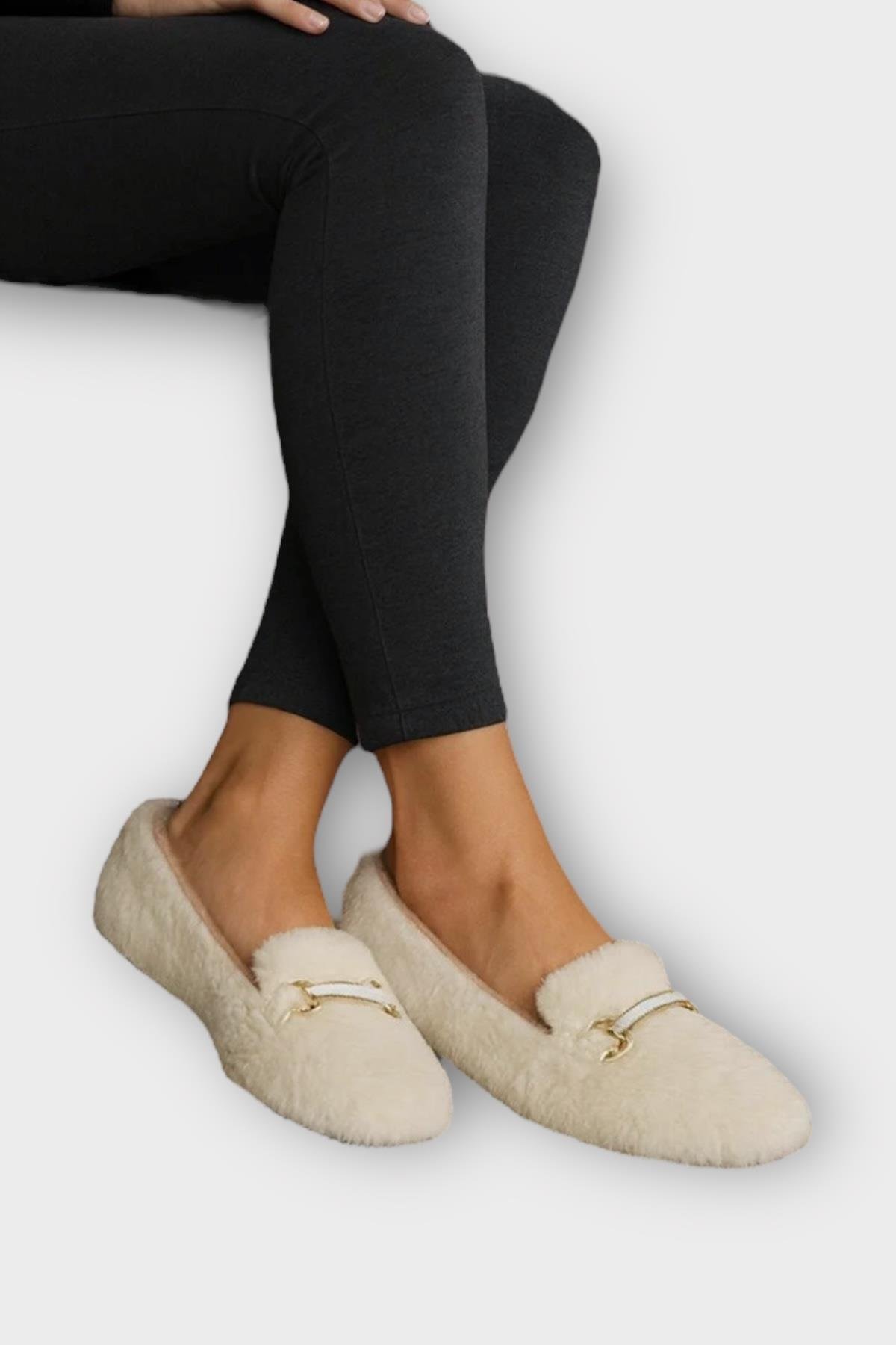 Yumuşak Peluş Ses Yapmaz Hafif Taban Kadın Ev Babeti Panduf BEYAZ - Görsel 2