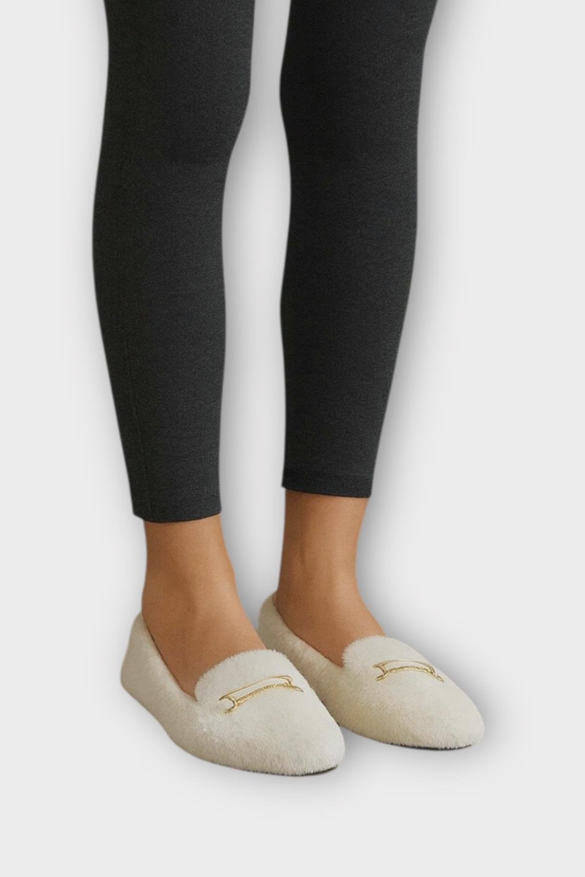 Yumuşak Peluş Ses Yapmaz Hafif Taban Kadın Ev Babeti Panduf BEYAZ - Görsel 3