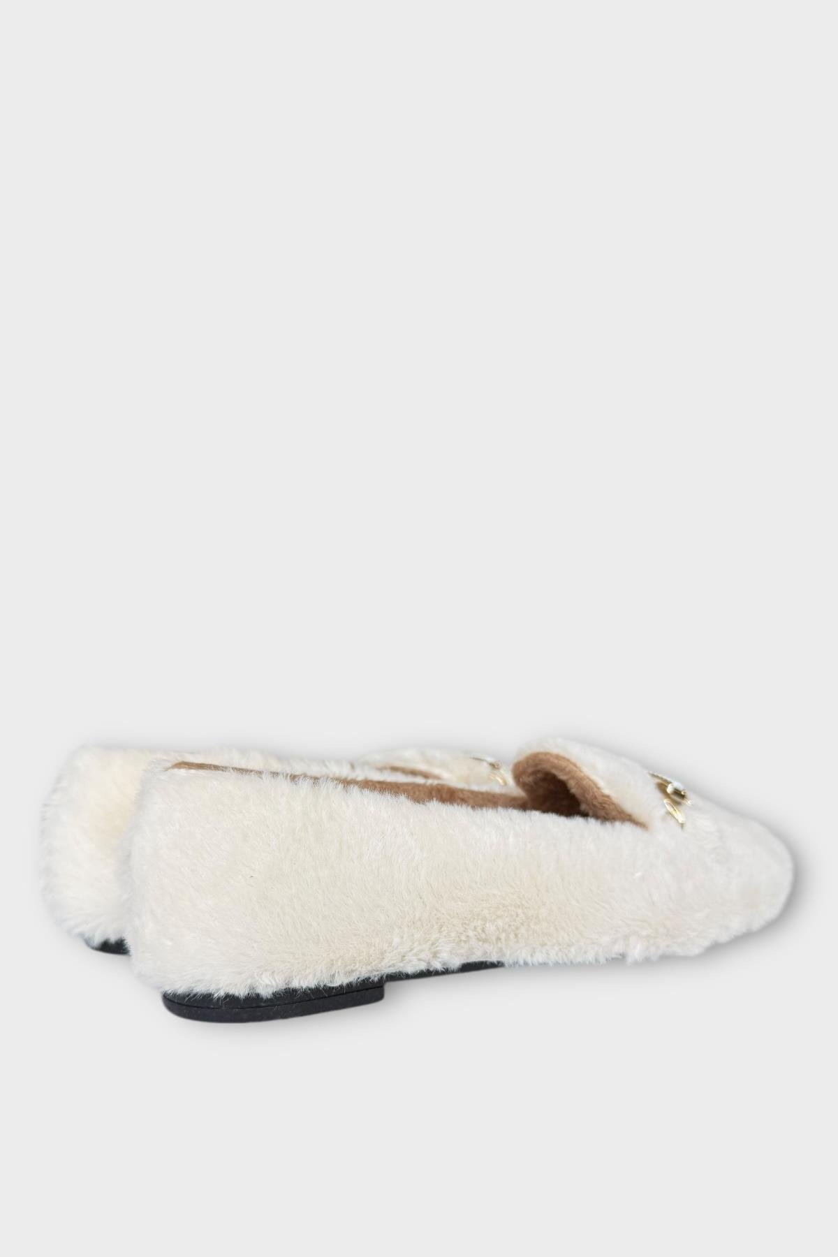 Yumuşak Peluş Ses Yapmaz Hafif Taban Kadın Ev Babeti Panduf BEYAZ - Görsel 6