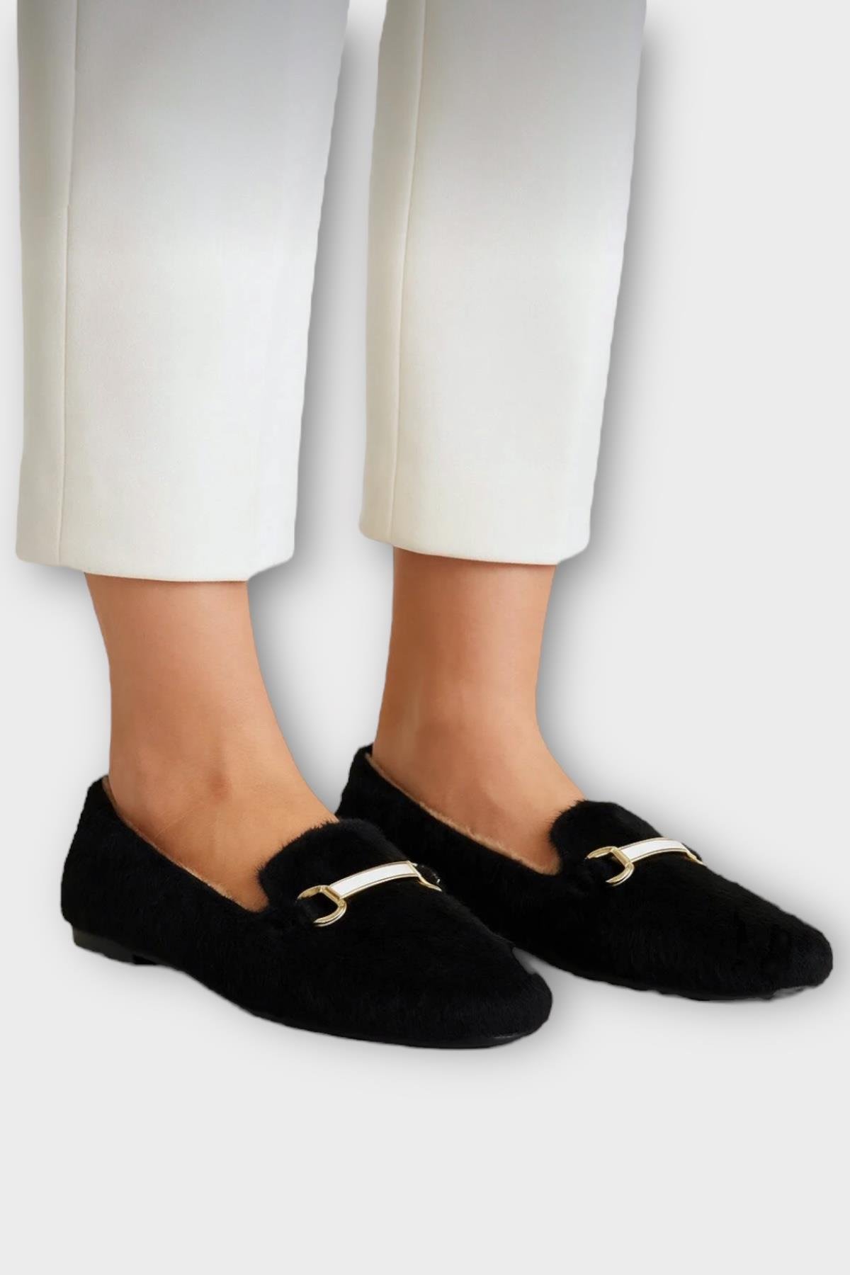 Yumuşak Peluş Ses Yapmaz Hafif Taban Kadın Ev Babeti Panduf SİYAH - Görsel 3