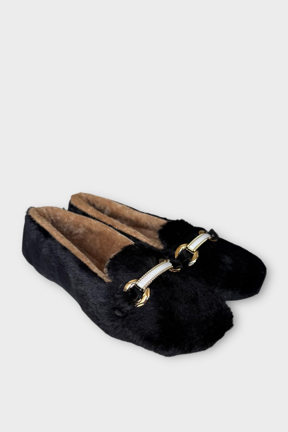 Yumuşak Peluş Ses Yapmaz Hafif Taban Kadın Ev Babeti Panduf SİYAH - Görsel 4