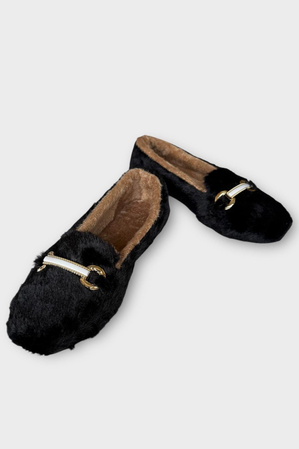 Yumuşak Peluş Ses Yapmaz Hafif Taban Kadın Ev Babeti Panduf SİYAH - Görsel 5