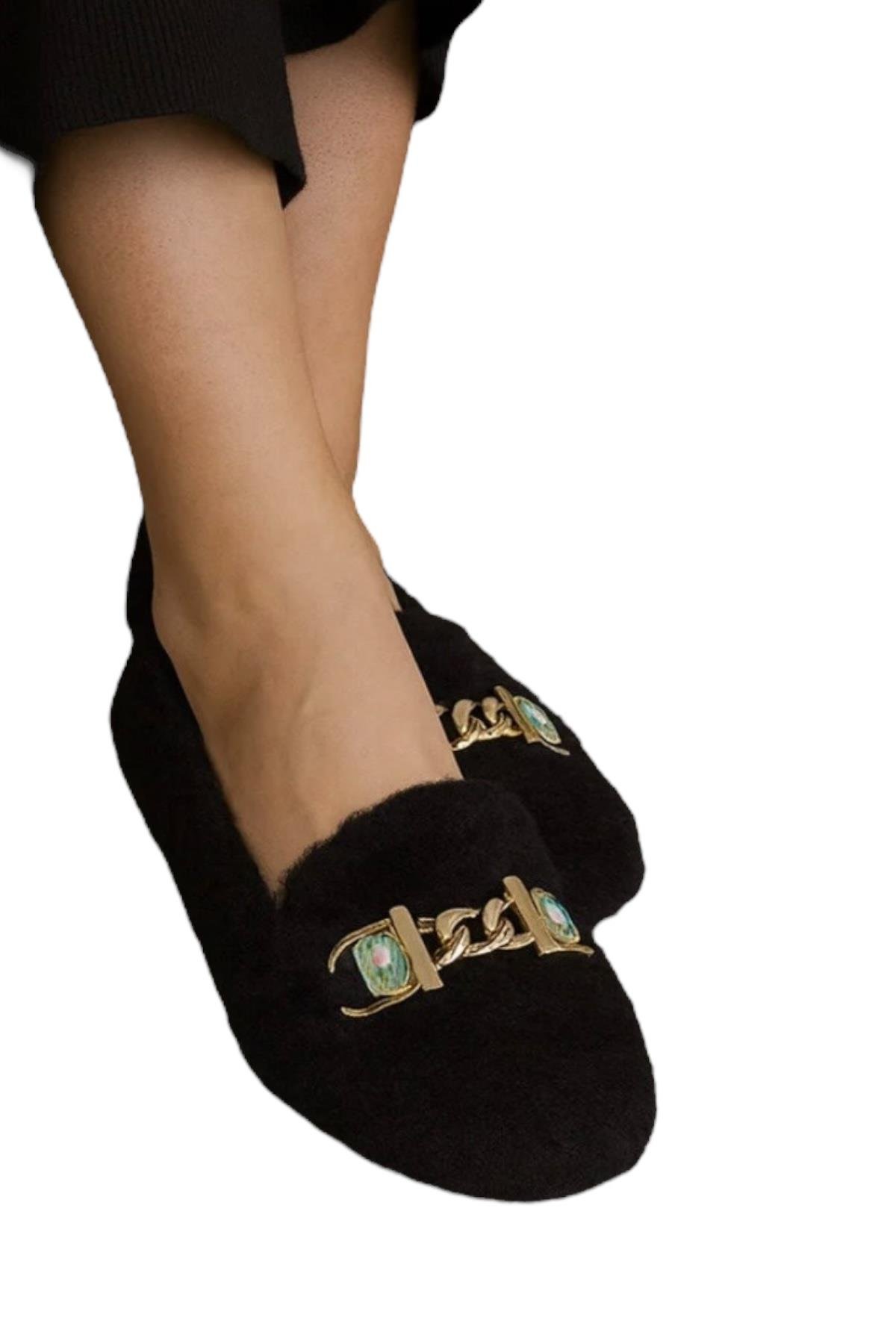 Yumuşak Peluş Ses Yapmaz Hafif Taban Kadın Ev Babeti Panduf SİYAH - Görsel 3