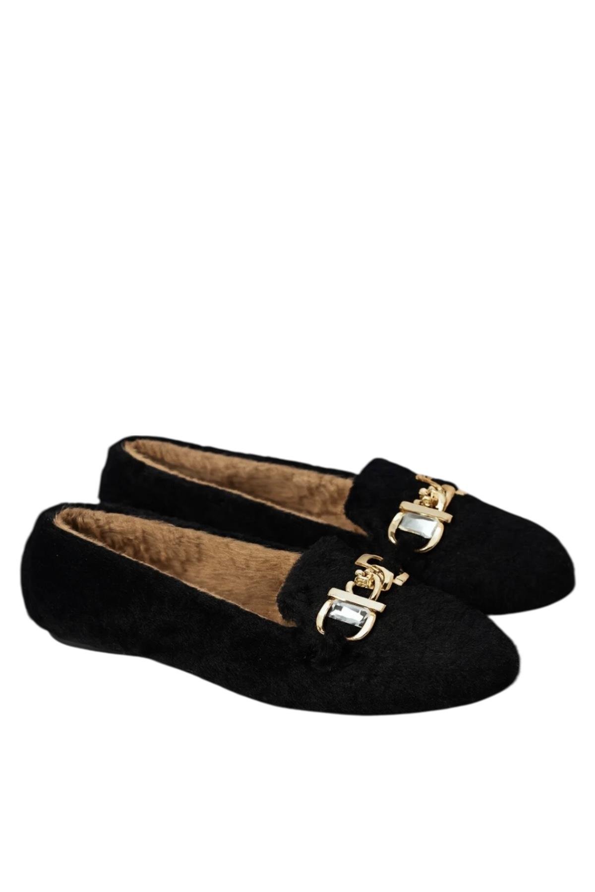 Yumuşak Peluş Ses Yapmaz Hafif Taban Kadın Ev Babeti Panduf SİYAH - Görsel 5