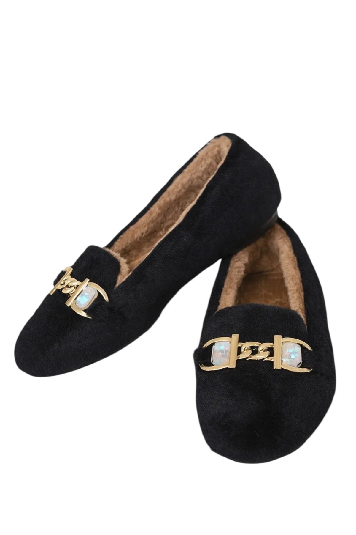 Yumuşak Peluş Ses Yapmaz Hafif Taban Kadın Ev Babeti Panduf SİYAH - Görsel 7