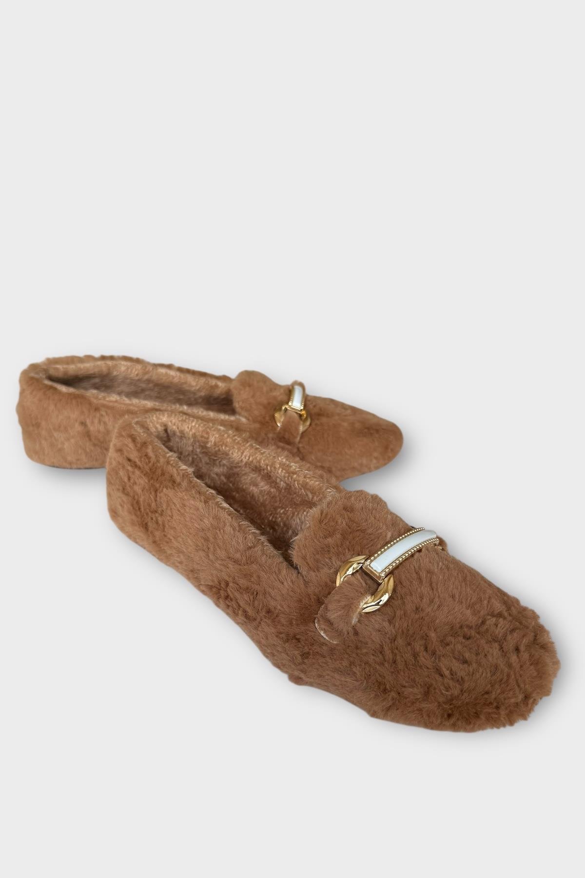 Yumuşak Peluş Ses Yapmaz Hafif Taban Kadın Ev Babeti Panduf VİZON - Görsel 3