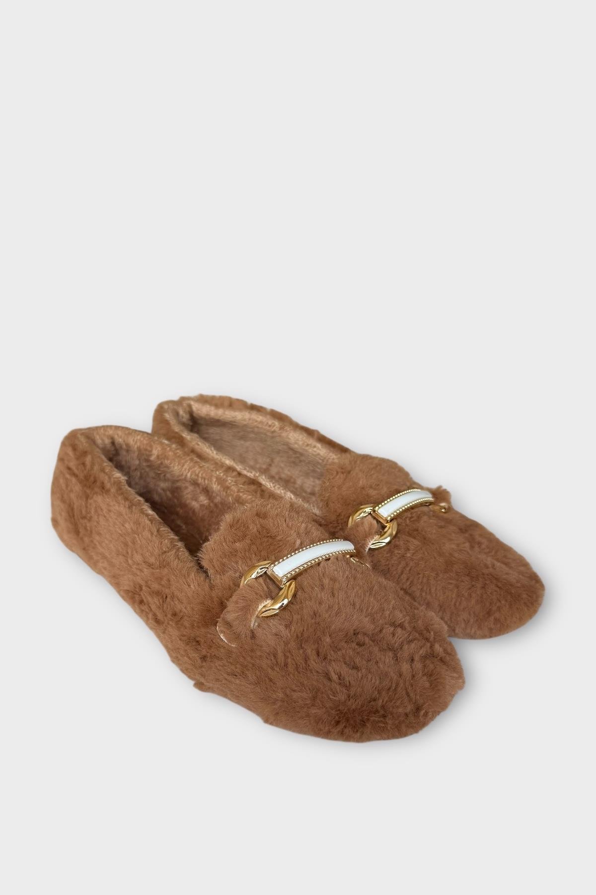 Yumuşak Peluş Ses Yapmaz Hafif Taban Kadın Ev Babeti Panduf VİZON - Görsel 4