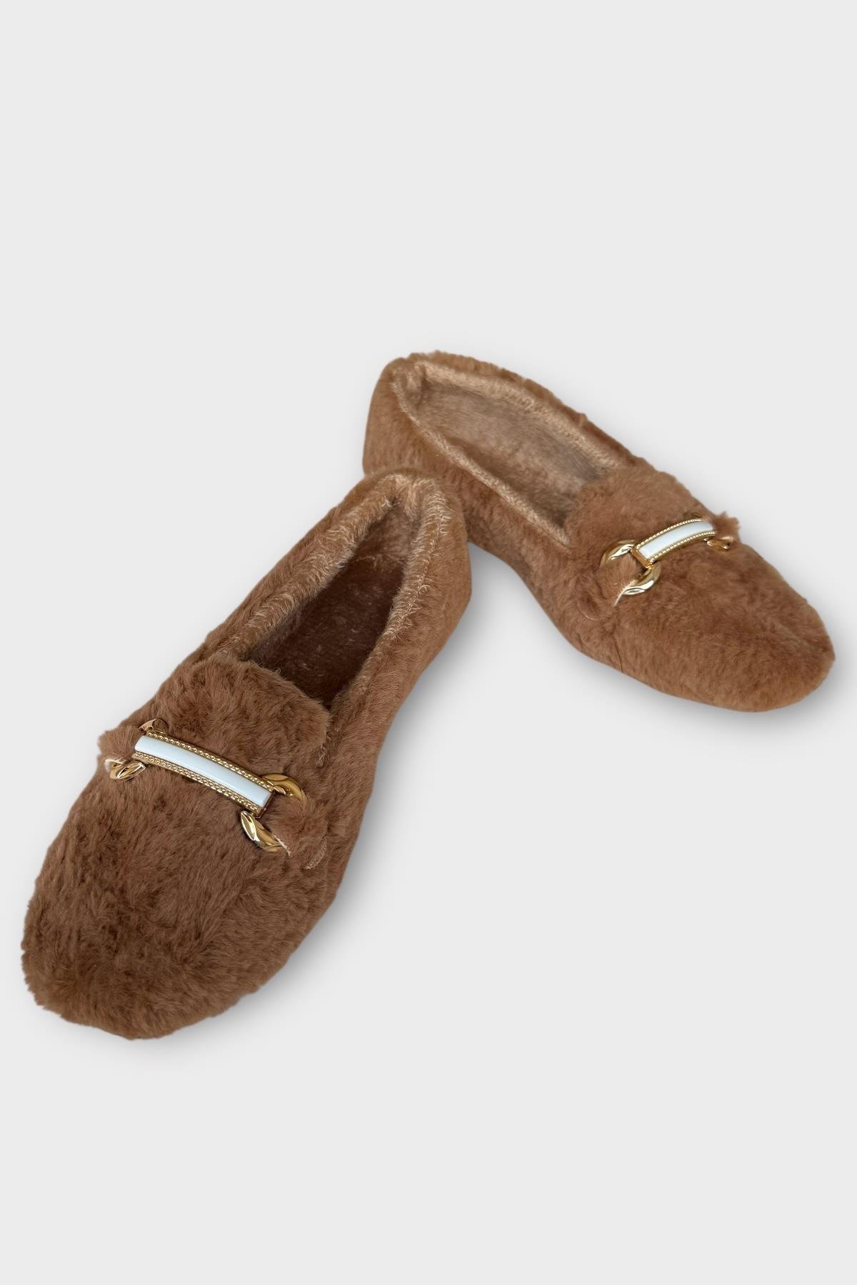 Yumuşak Peluş Ses Yapmaz Hafif Taban Kadın Ev Babeti Panduf VİZON - Görsel 5