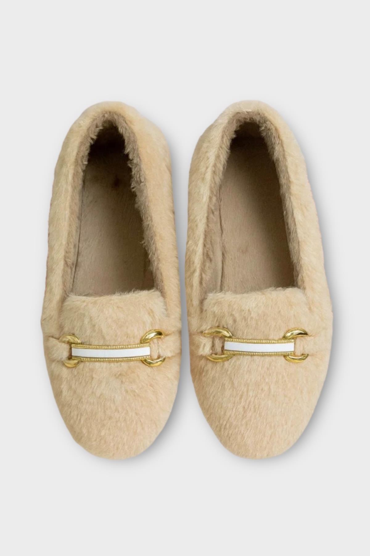 Yumuşak Peluş Ses Yapmaz Hafif Taban Kadın Ev Babeti Panduf BEJ - Görsel 4