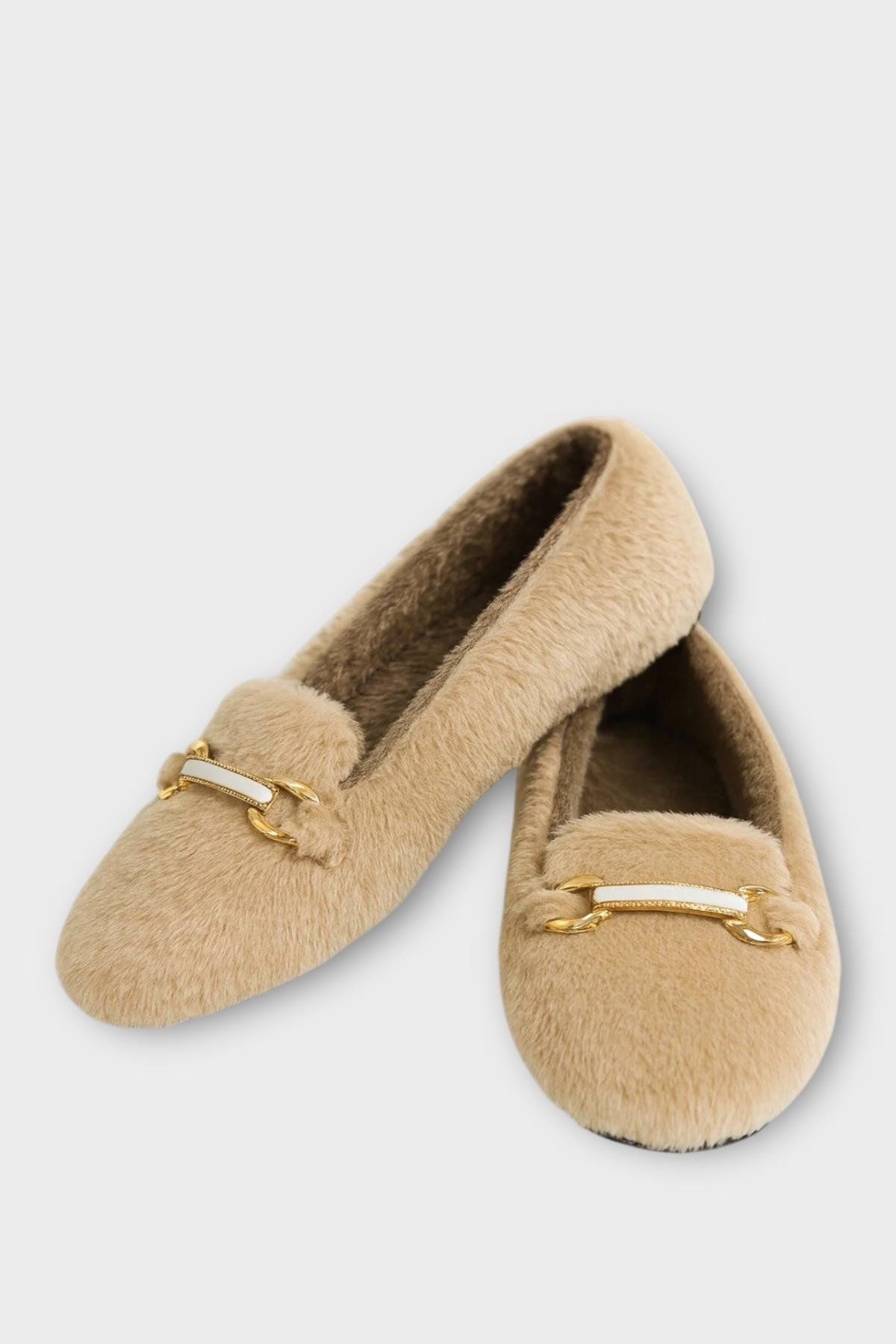 Yumuşak Peluş Ses Yapmaz Hafif Taban Kadın Ev Babeti Panduf BEJ - Görsel 5