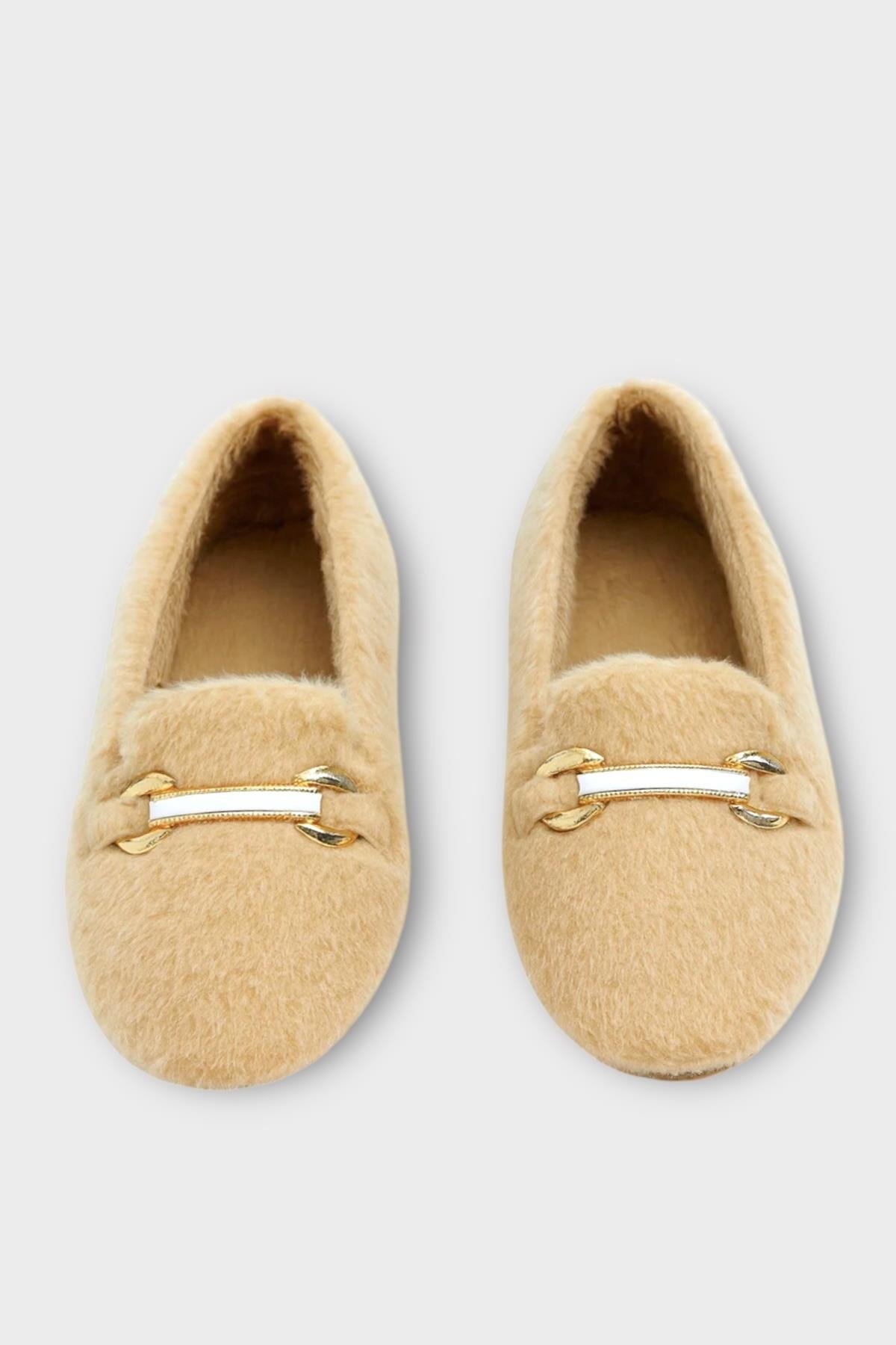 Yumuşak Peluş Ses Yapmaz Hafif Taban Kadın Ev Babeti Panduf BEJ - Görsel 6