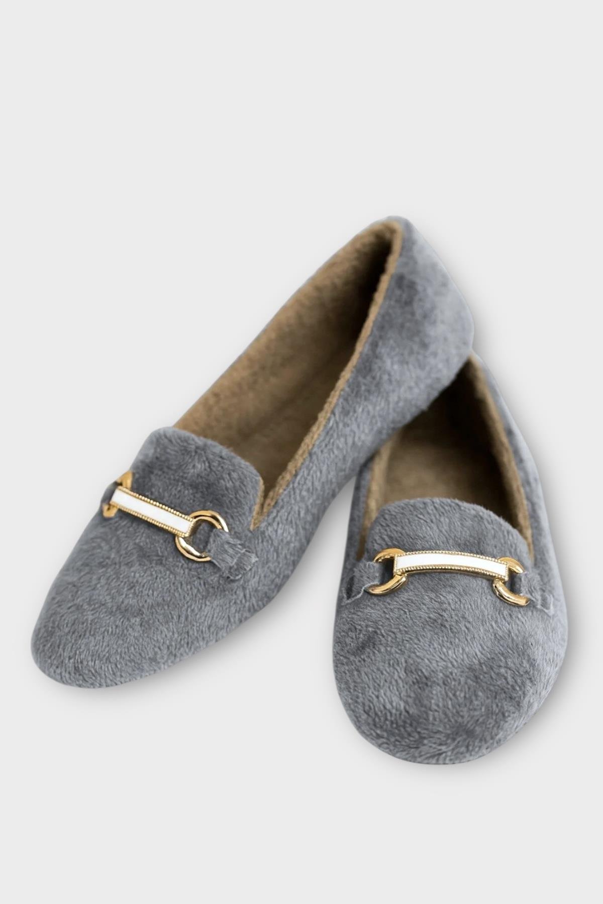 Yumuşak Peluş Ses Yapmaz Hafif Taban Kadın Ev Babeti Panduf GRİ - Görsel 5