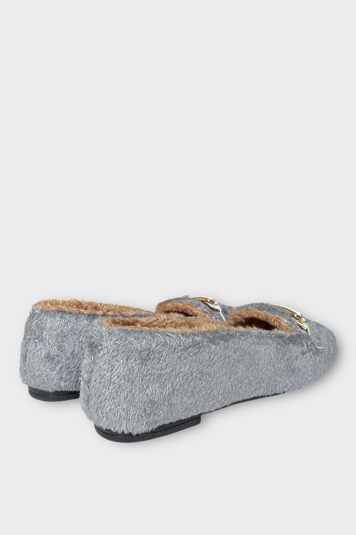 Yumuşak Peluş Ses Yapmaz Hafif Taban Kadın Ev Babeti Panduf GRİ - Görsel 7