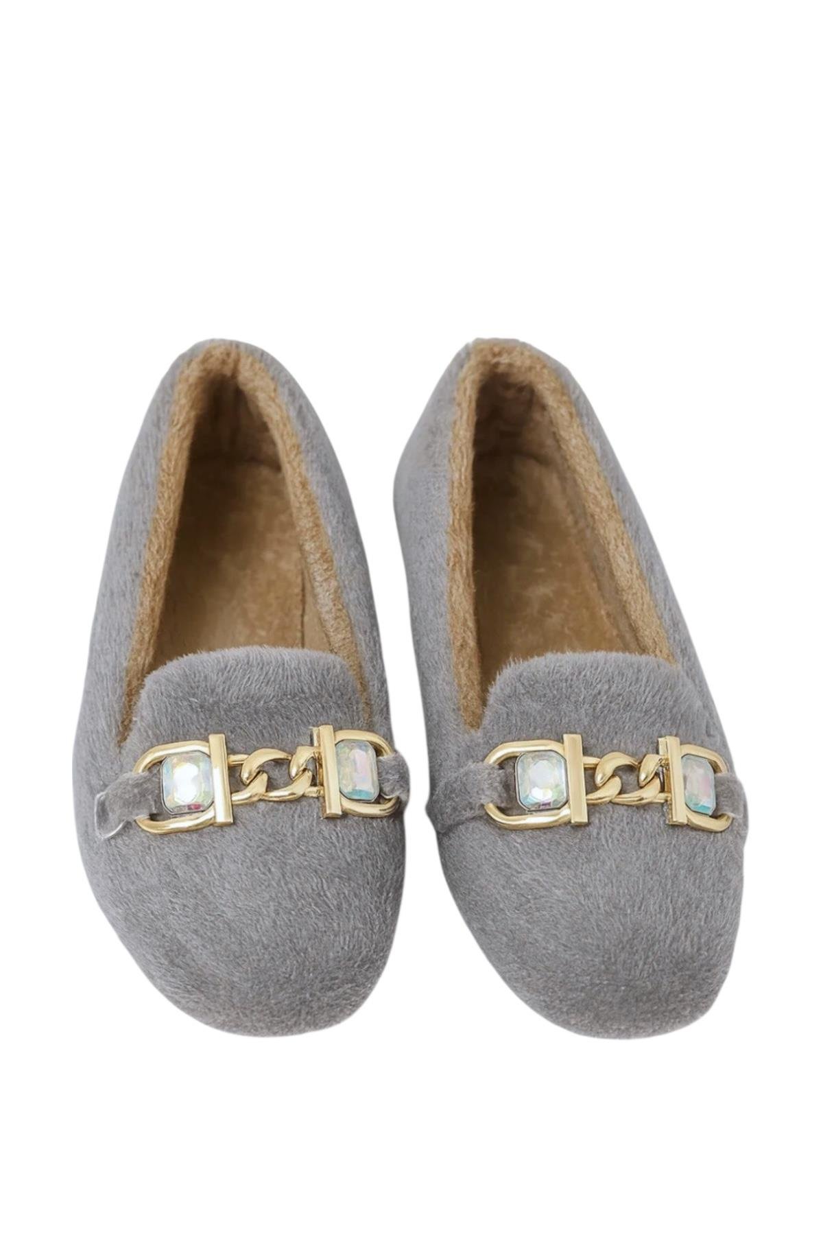 Yumuşak Peluş Ses Yapmaz Hafif Taban Kadın Ev Babeti Panduf GRİ - Görsel 4