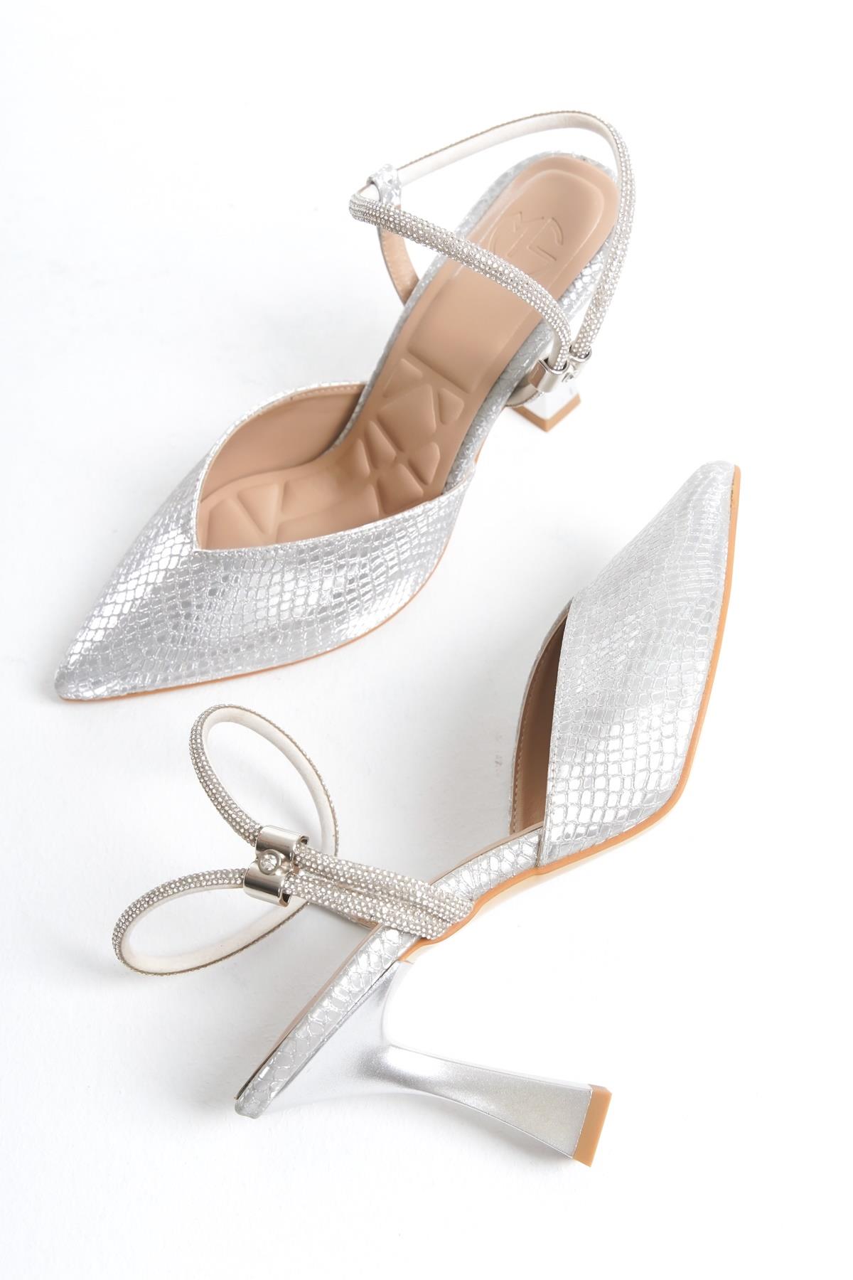 Parsan Gümüş Taşlı Stiletto Abiye Topuklu Ayakkabı - Görsel 3