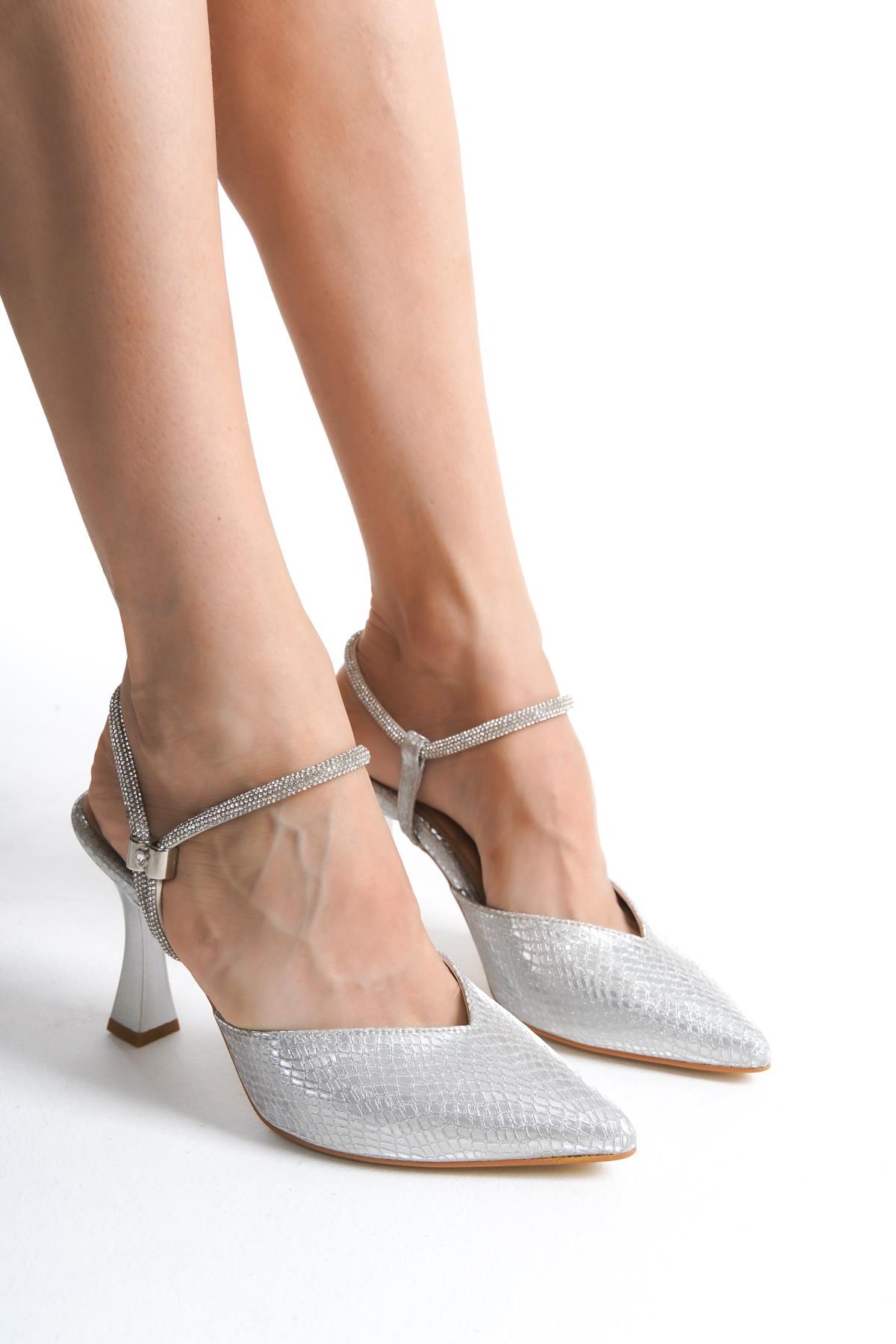 Parsan Gümüş Taşlı Stiletto Abiye Topuklu Ayakkabı - Görsel 4