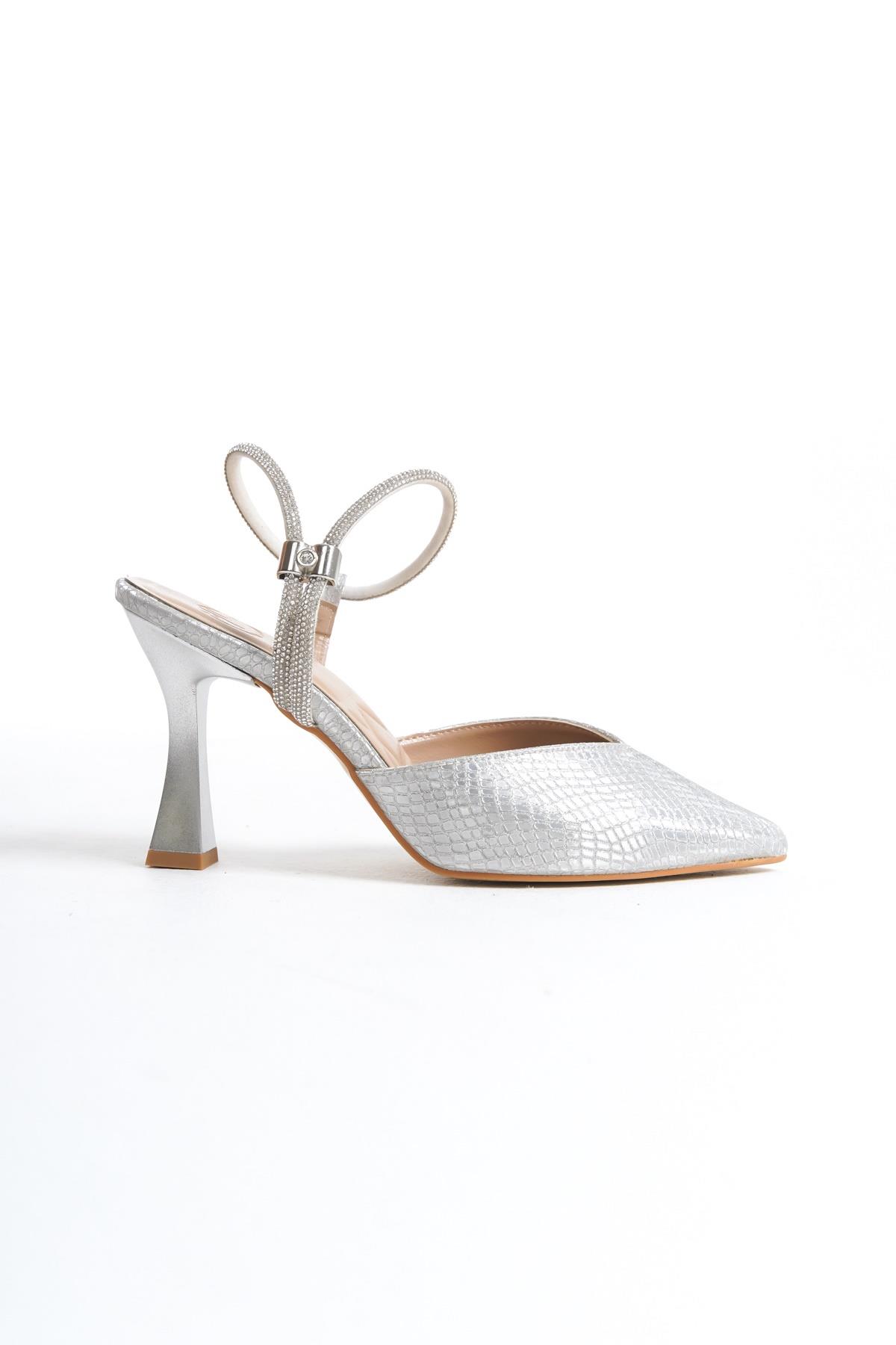 Parsan Gümüş Taşlı Stiletto Abiye Topuklu Ayakkabı - Görsel 5