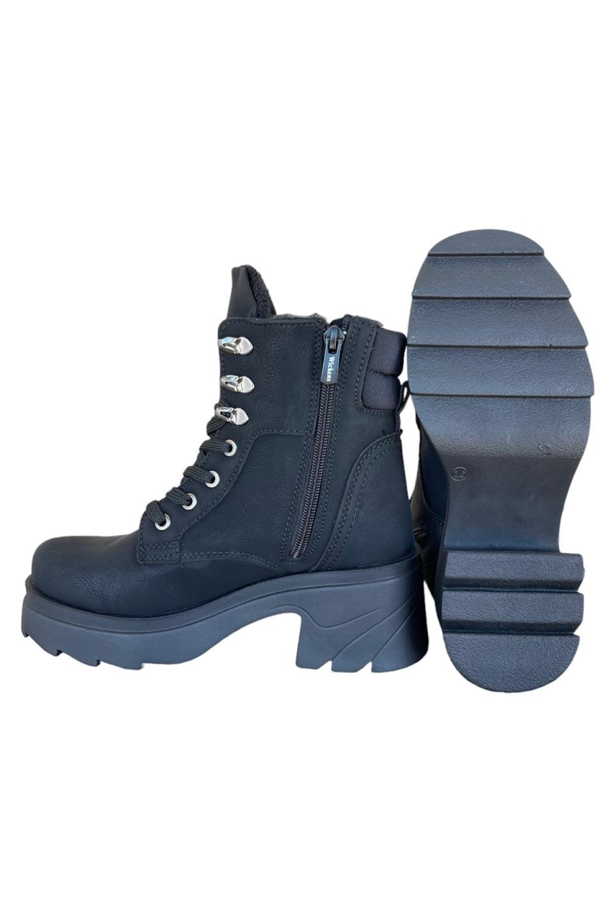 Nubuk Bağcıklı Fermuarlı Kalın Taban Kadın Bot SİYAH - Görsel 4