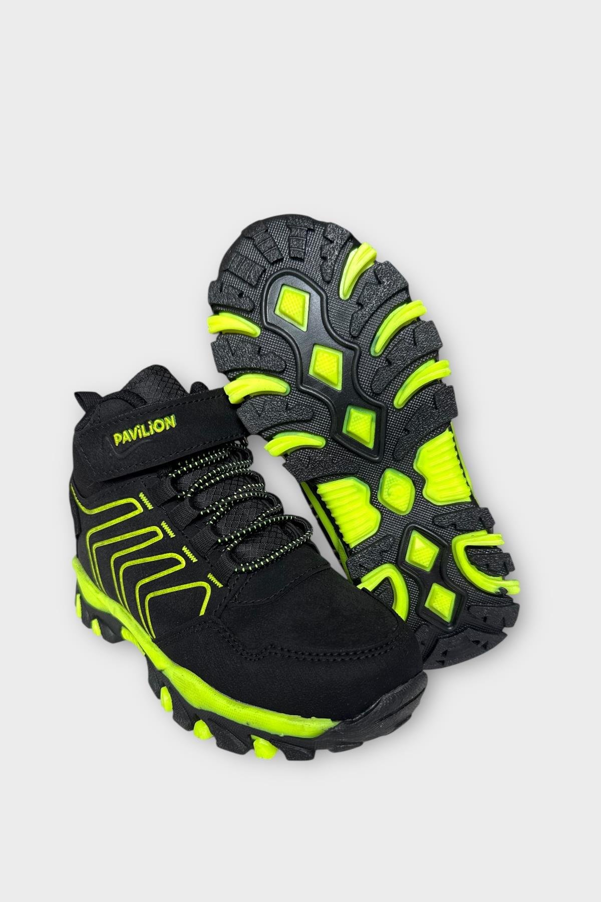 Çocuk Cırtlı Bağcık Detaylı Su ve Soğuk Geçirmez Bot SİYAH - YEŞİL - Görsel 7