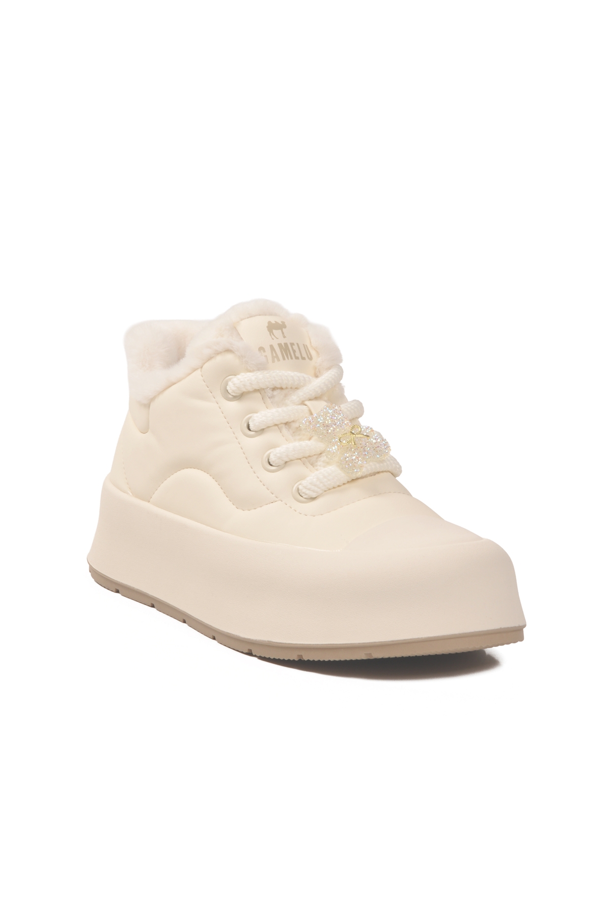 Beyaz İçi Kürklü Bağcıklı Kadın Sneaker - Görsel 4