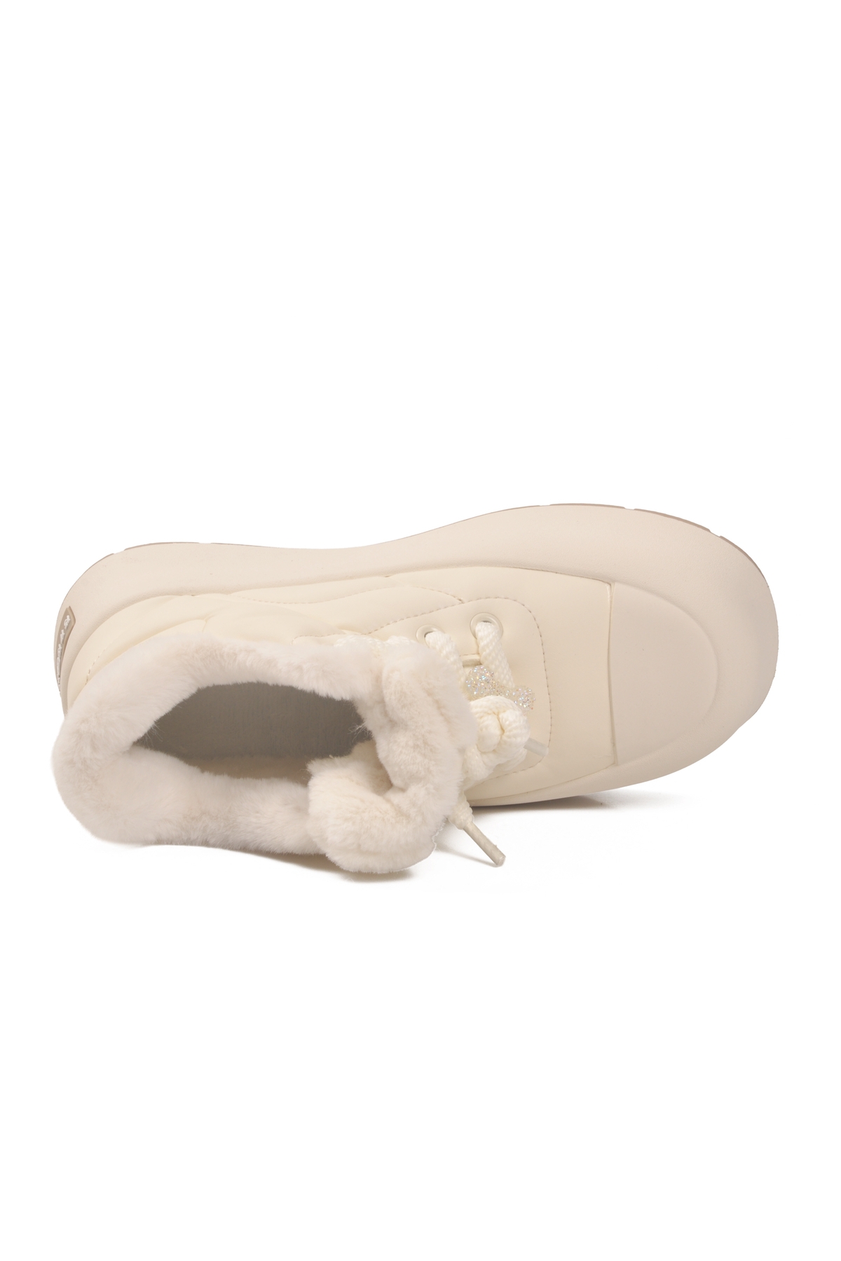 Beyaz İçi Kürklü Bağcıklı Kadın Sneaker - Görsel 5