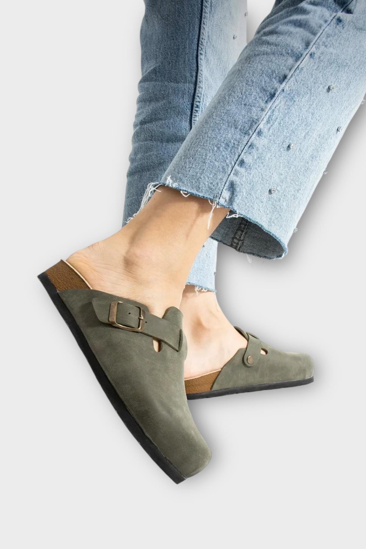 Mantar Taban Boston Birkens Model Günlük Sabo Unisex Ev Terliği HAKİ - Görsel 2