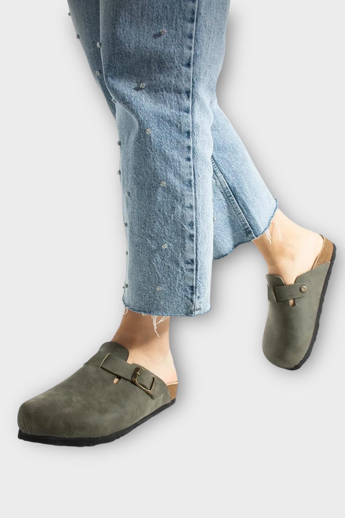 Mantar Taban Boston Birkens Model Günlük Sabo Unisex Ev Terliği HAKİ - Görsel 5