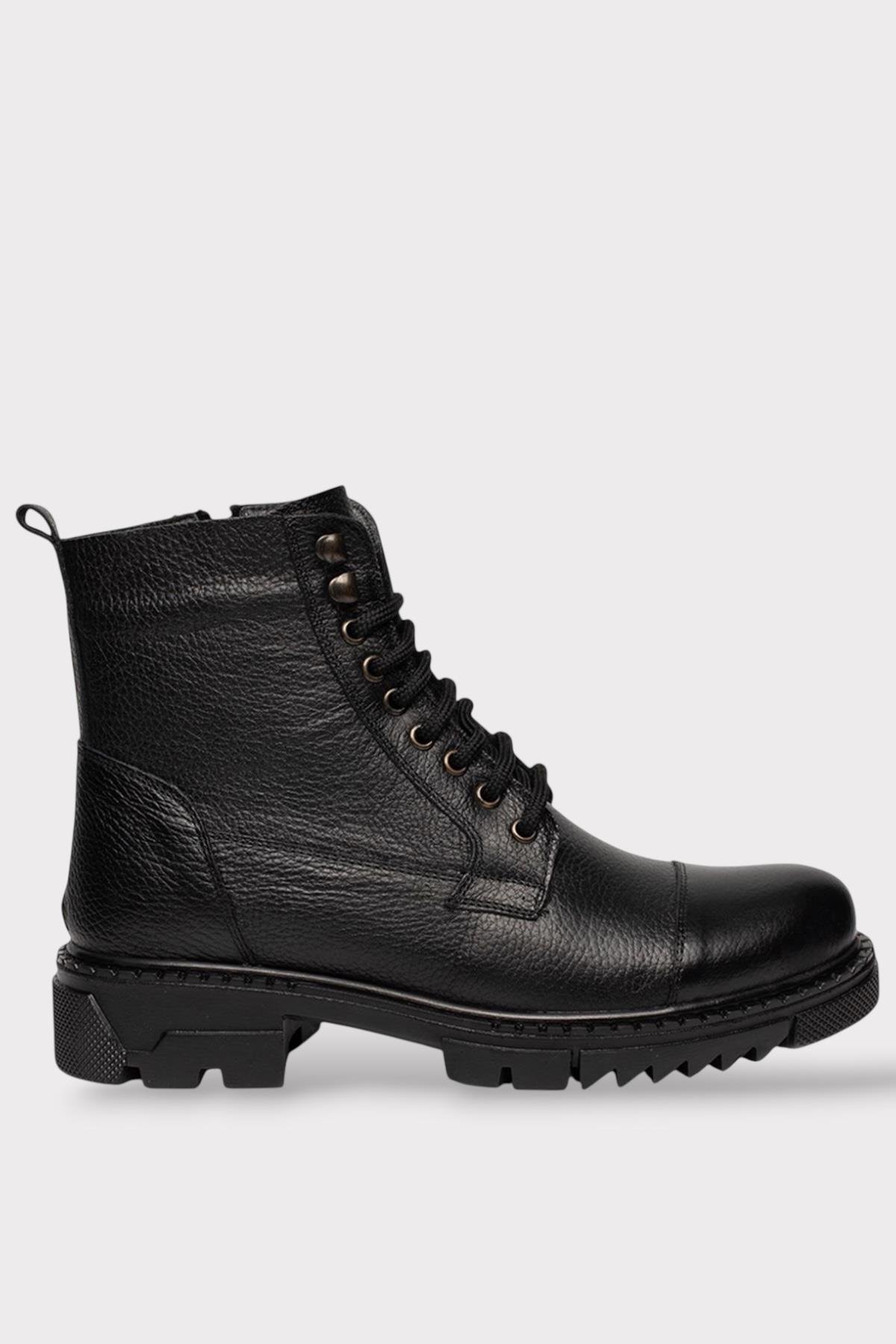 Erkek İçi Kürklü Hakki Deri Fermuarlı Kaydırmaz Termo Taban Bot SİYAH - Görsel 2