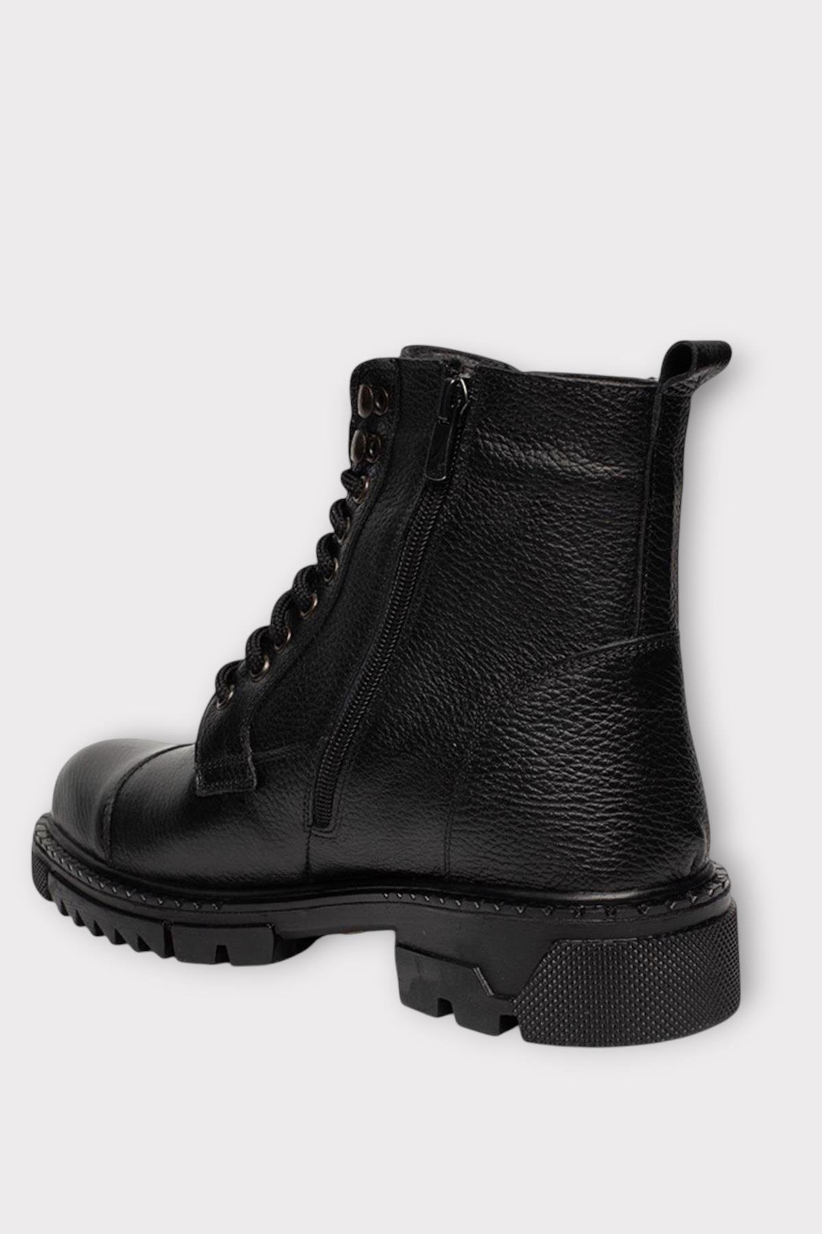 Erkek İçi Kürklü Hakki Deri Fermuarlı Kaydırmaz Termo Taban Bot SİYAH - Görsel 5