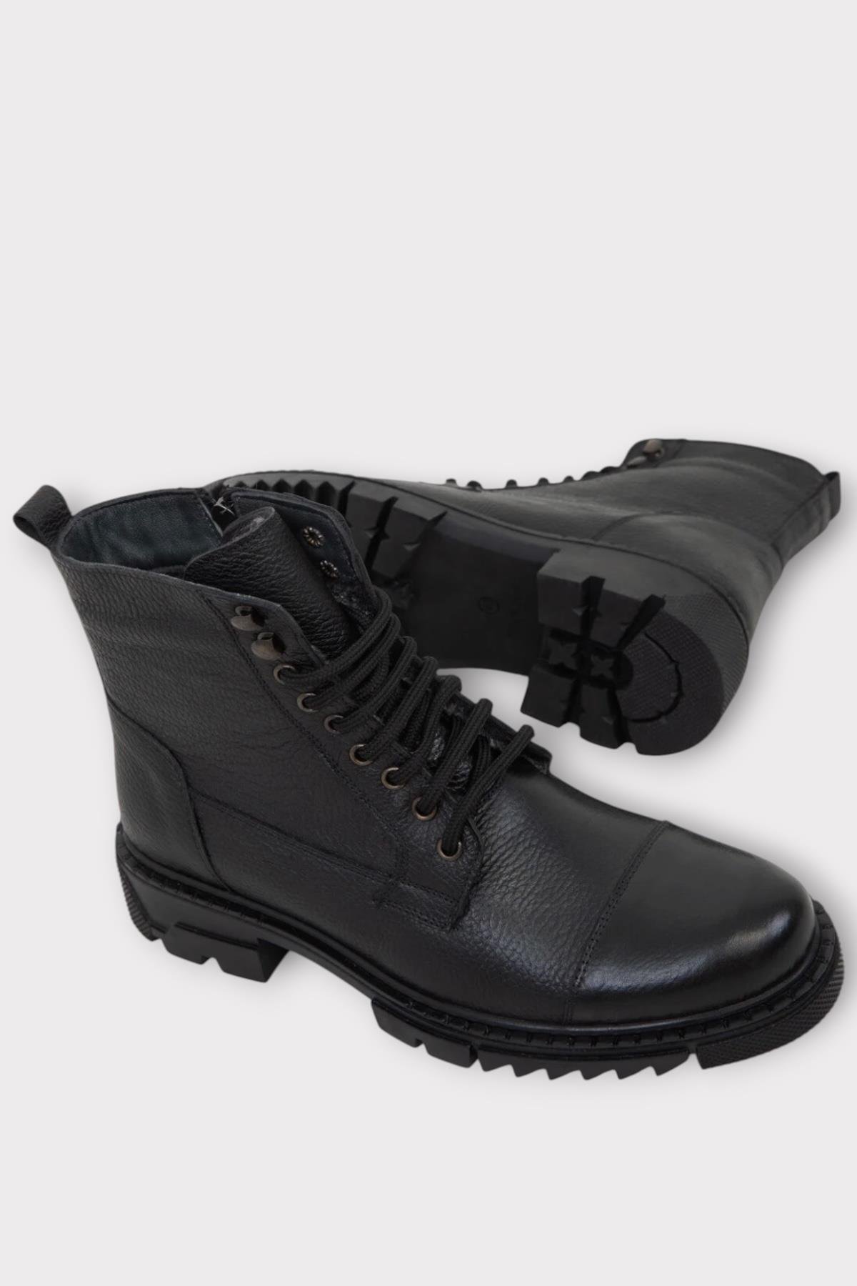 Erkek İçi Kürklü Hakki Deri Fermuarlı Kaydırmaz Termo Taban Bot SİYAH - Görsel 7
